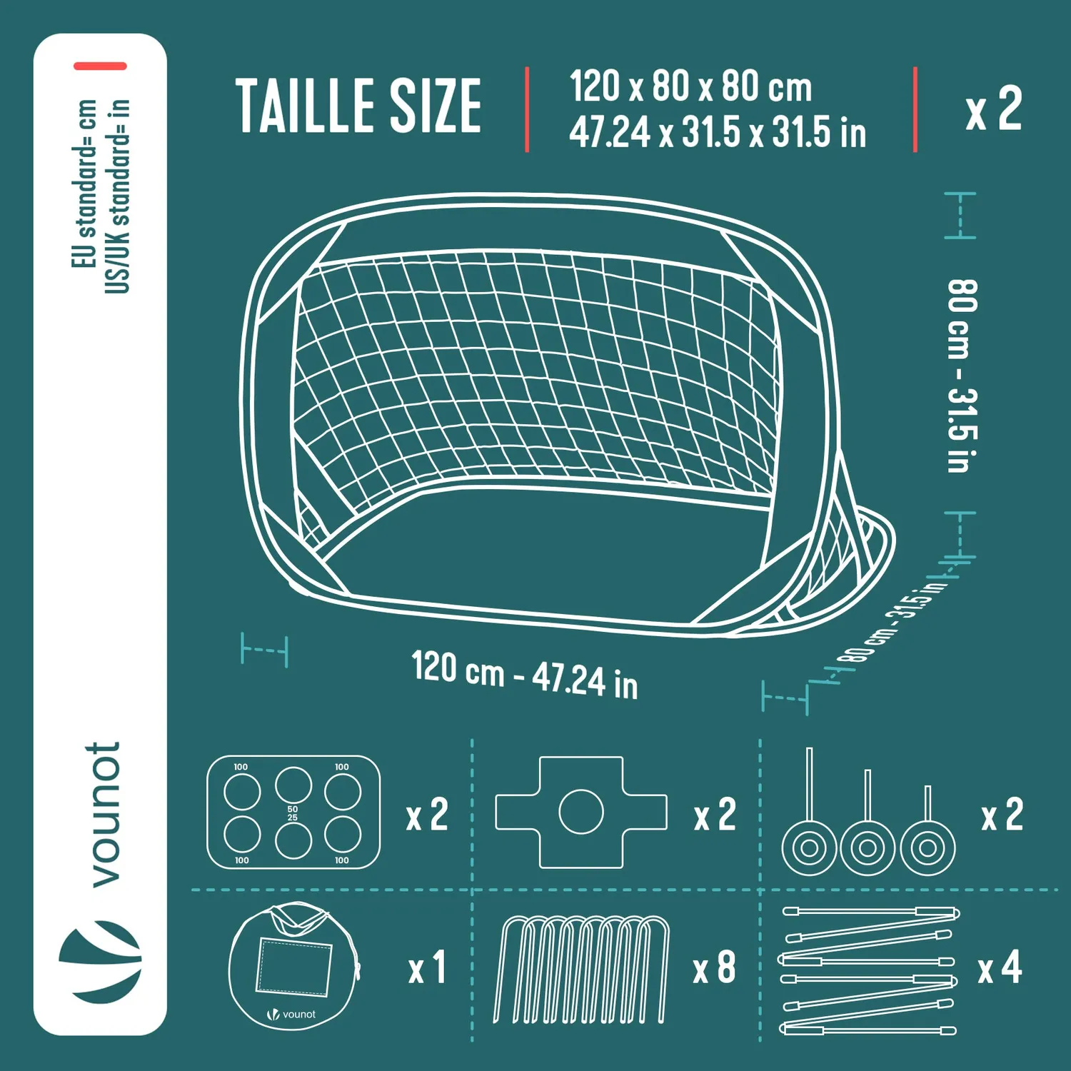 VOUNOT Porte Calcio Pop Up 120x80 cm Nero Set 2 Pezzi