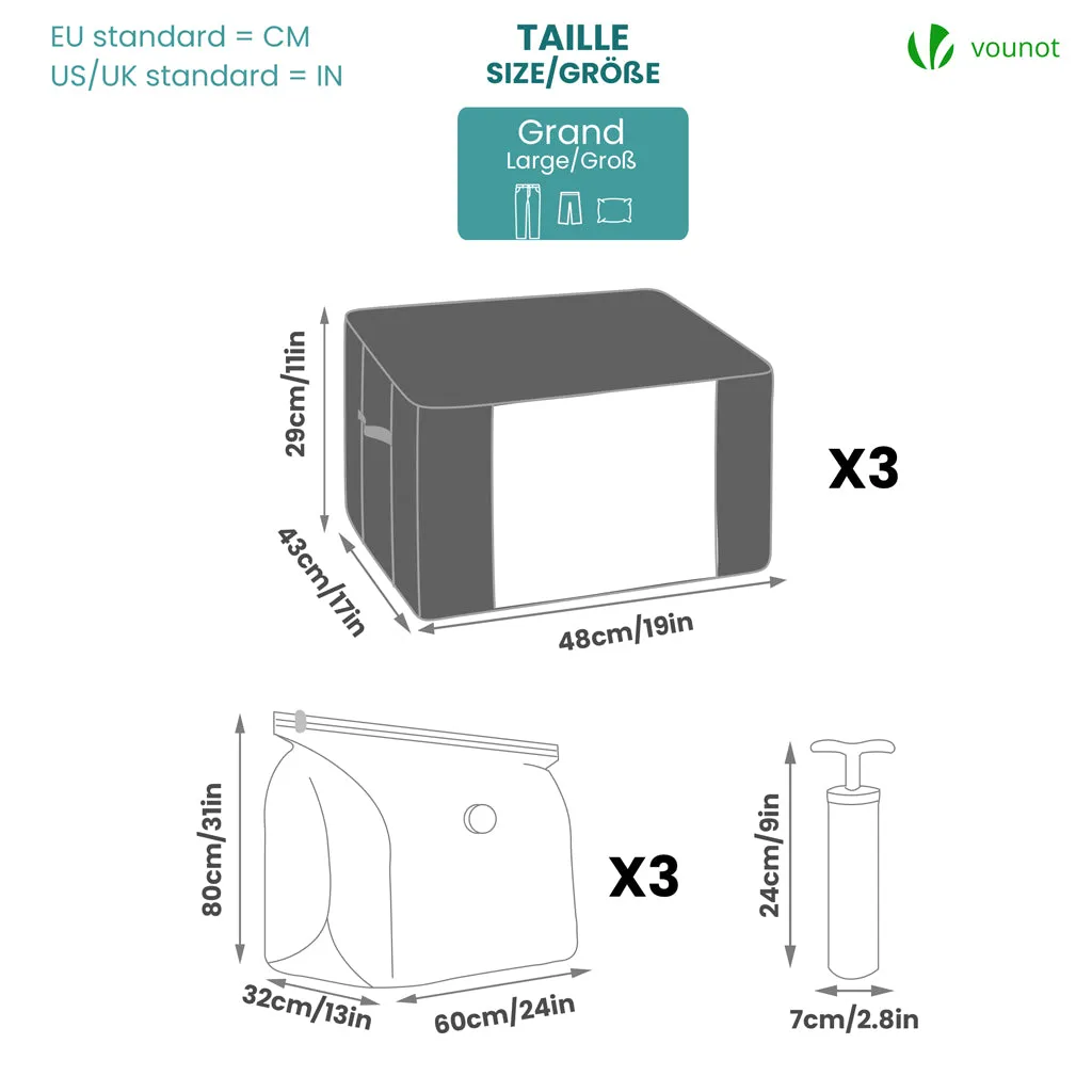 VOUNOT Set Sottovuoto 7 Pezzi Grigio XXL Salvaspazio