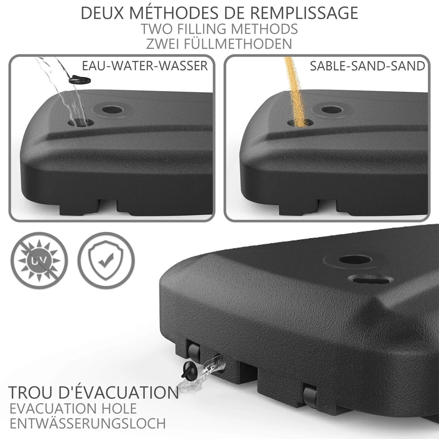VOUNOT Base Zavorra Parasole 60L Piastra Nera con Ruote