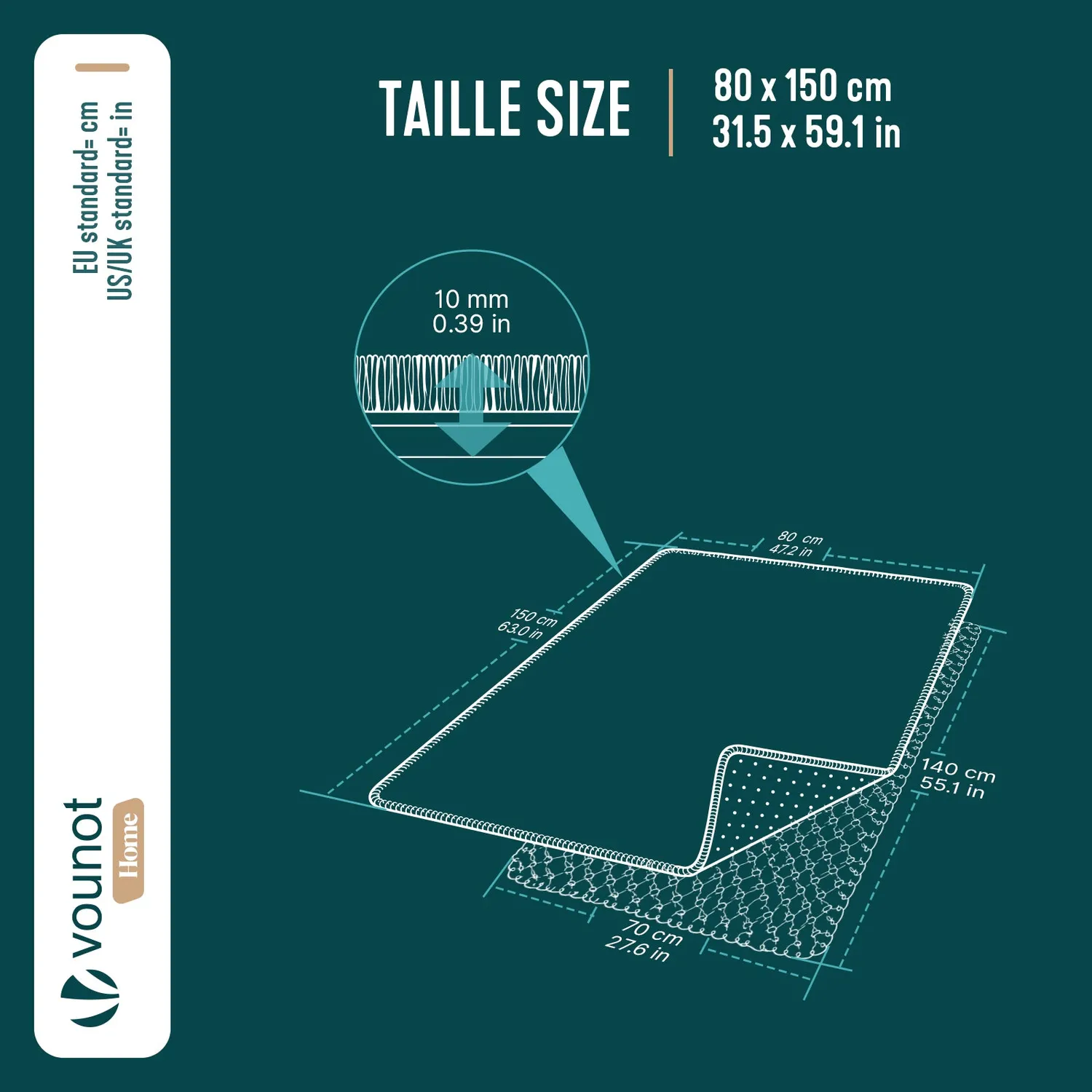 VOUNOT Tappeto Pelo Raso 80x150 cm Antracite Antiscivolo