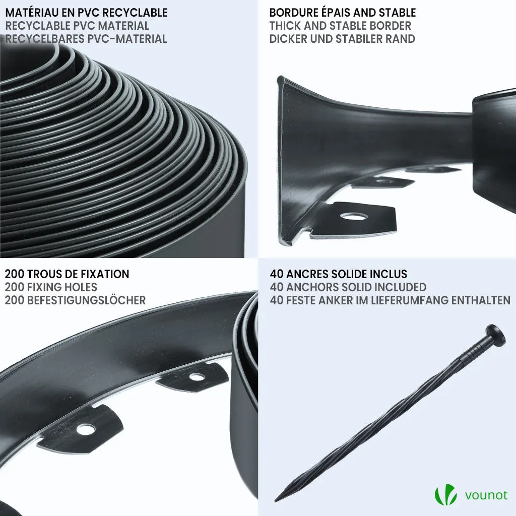 VOUNOT bordura giardino flessibile PVC 20 m antracite con picchetti