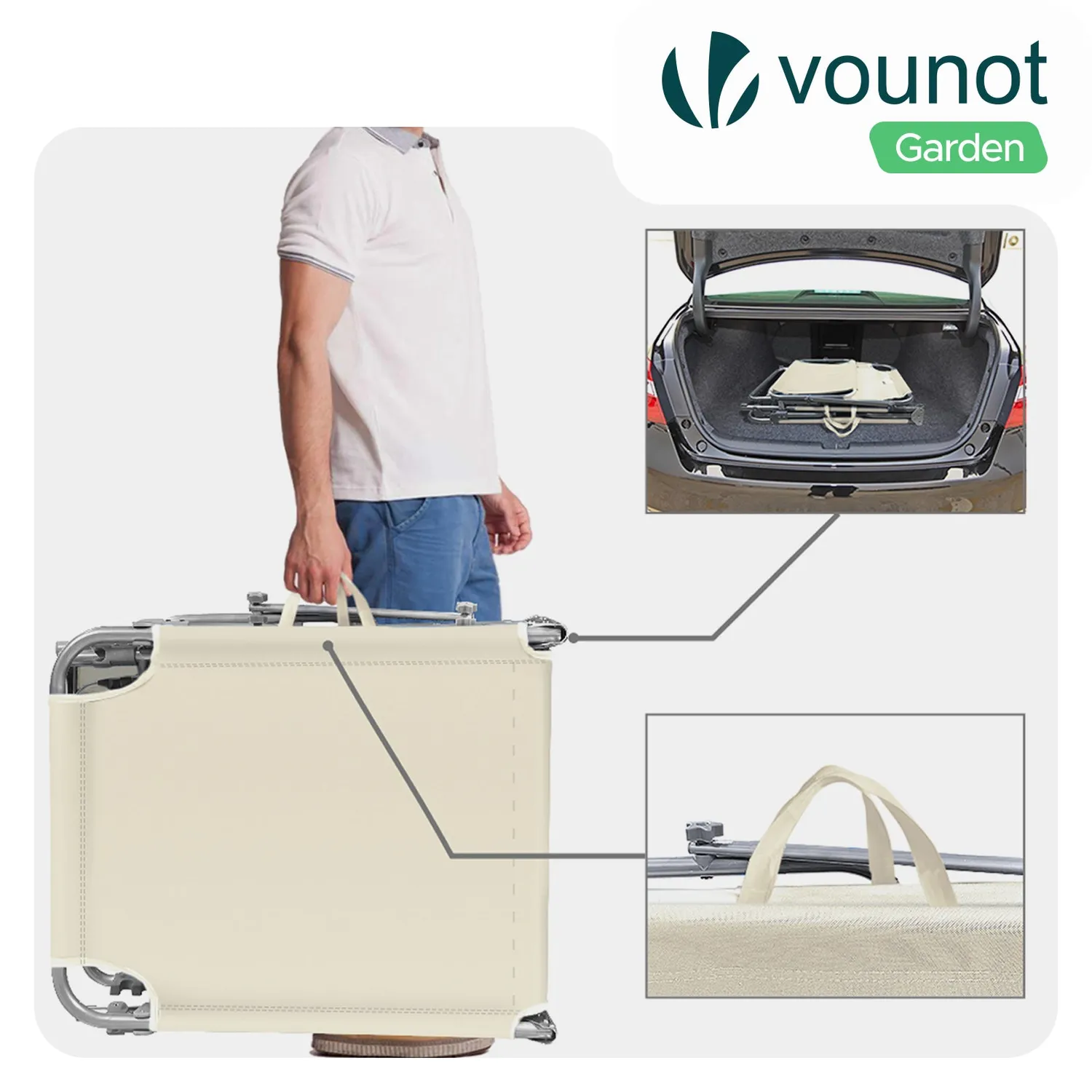 VOUNOT Lettino sdraio con parasole beige set 2 pezzi