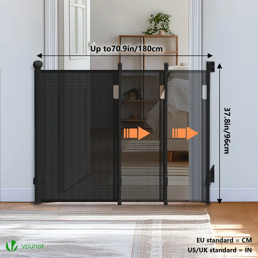 VOUNOT Barriera sicurezza retrattile 180x96 cm nera bambini