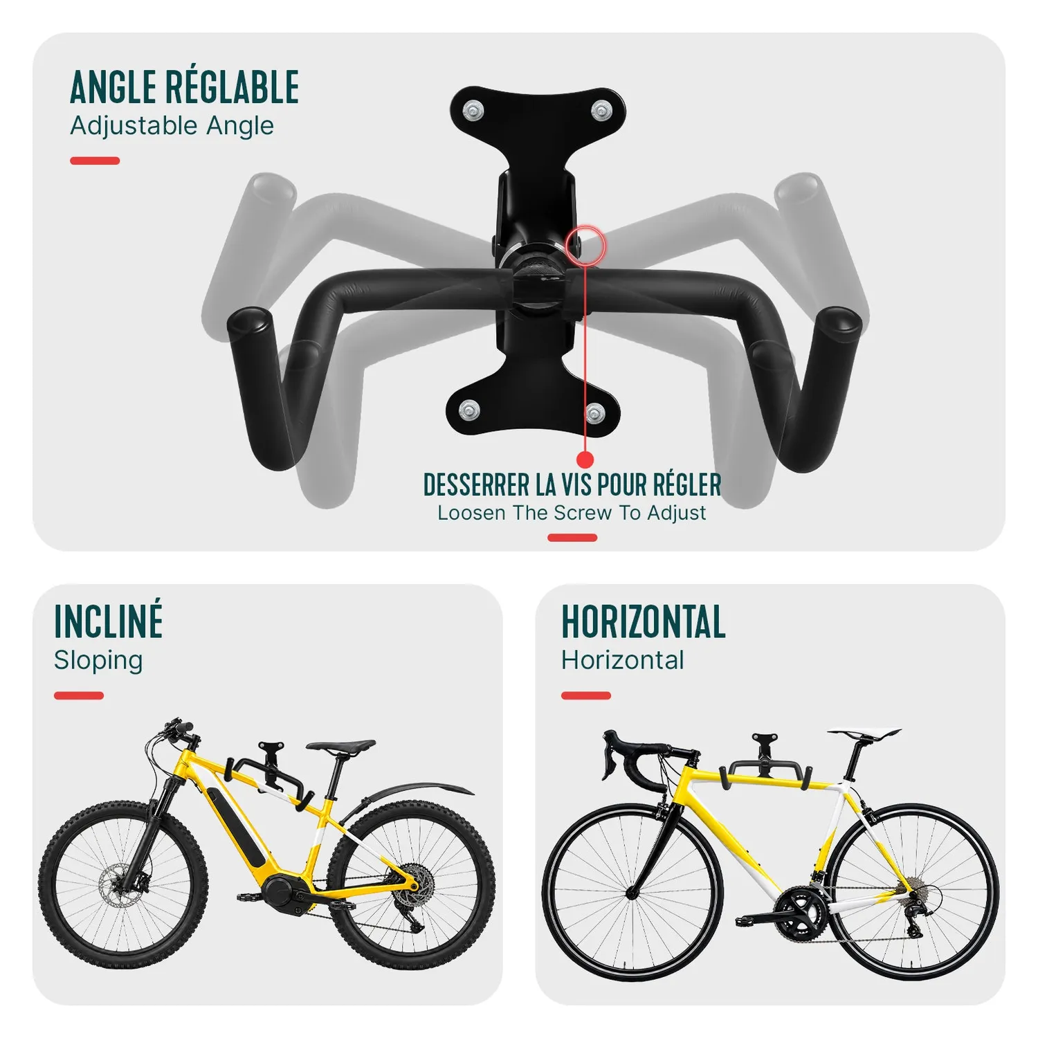 VOUNOT Portabici da Muro Pieghevole Regolabile Nero 2 Pezzi
