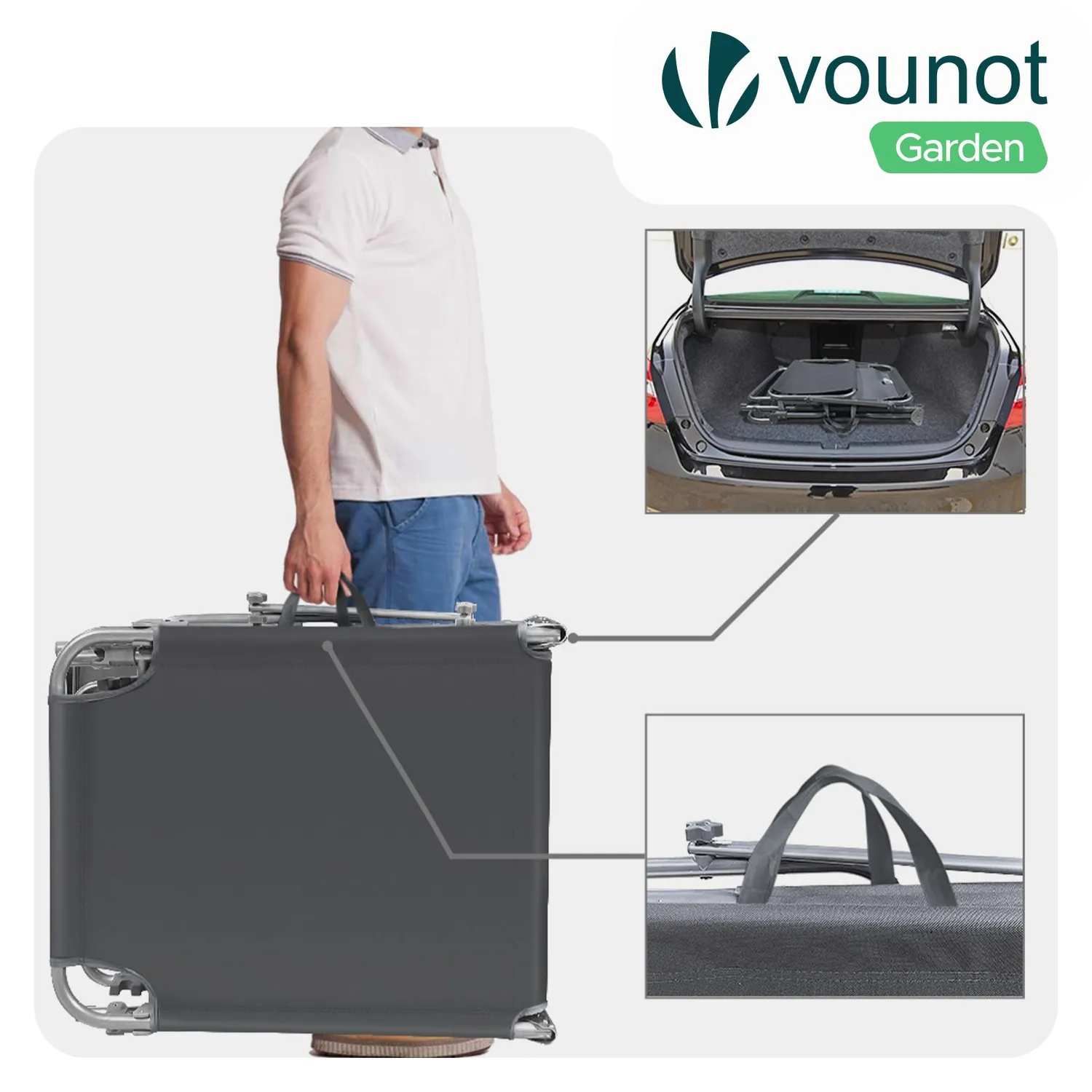 VOUNOT Lettino Prendisole Grigio 190 cm Parasole 2 Pezzi