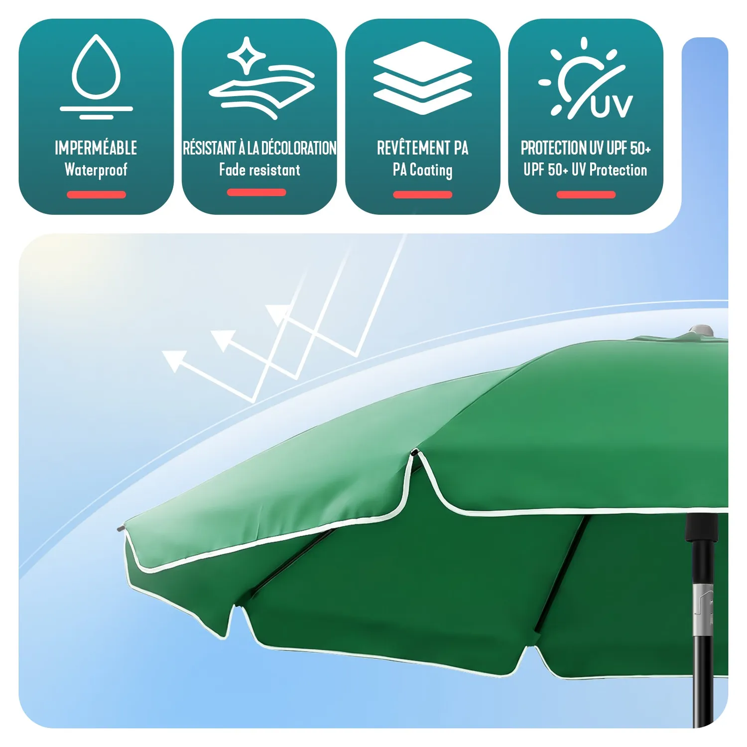 VOUNOT Ombrellone Spiaggia Verde 2x2m UV50+ con Ancoraggio
