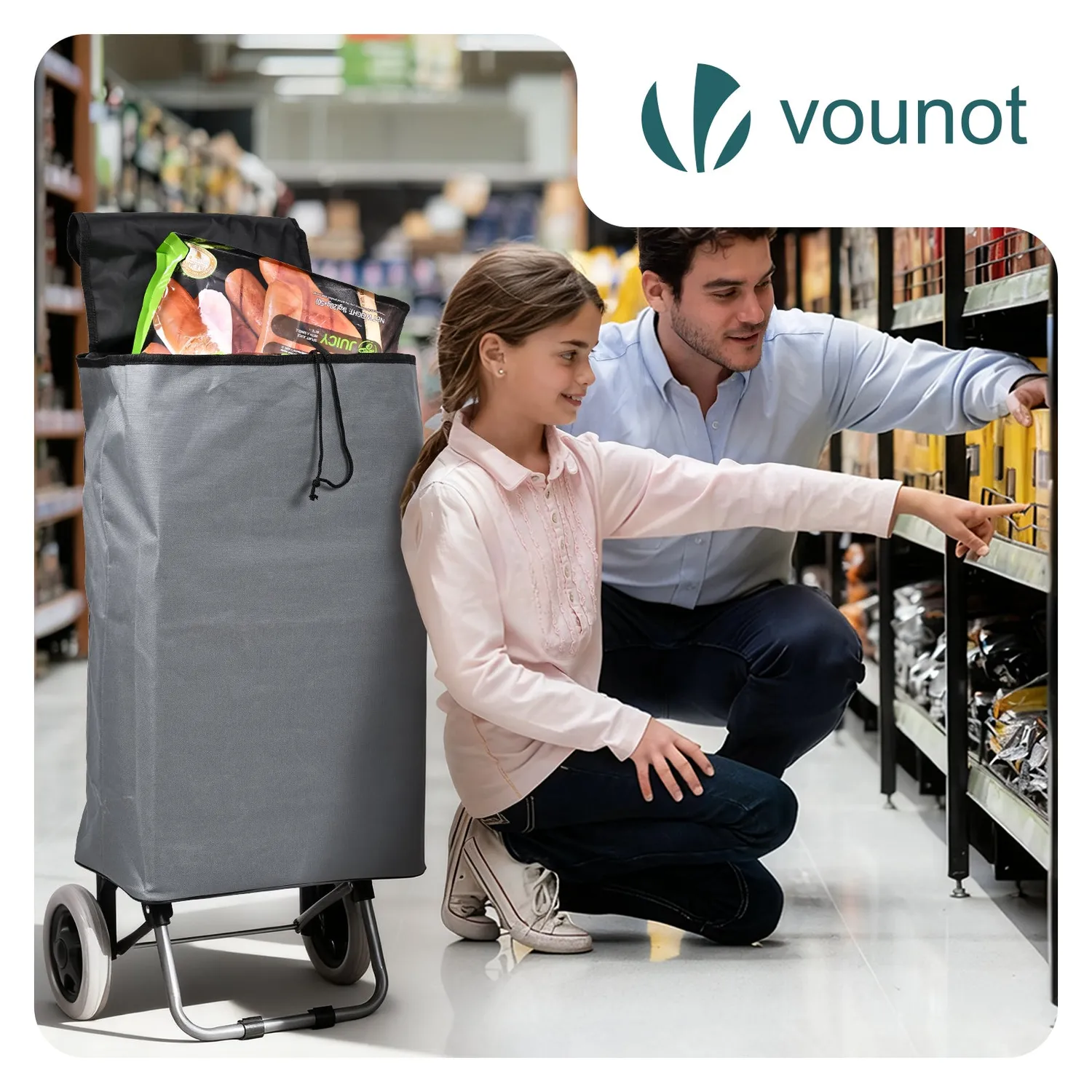VOUNOT Carrello spesa pieghevole grigio 2 ruote 59L