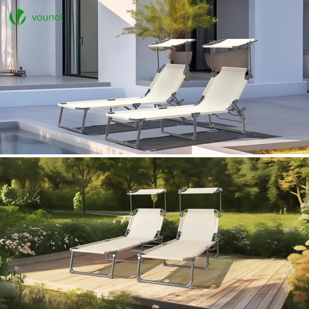 VOUNOT Lettino prendisole Textilene beige sdraio 2 pezzi parasole