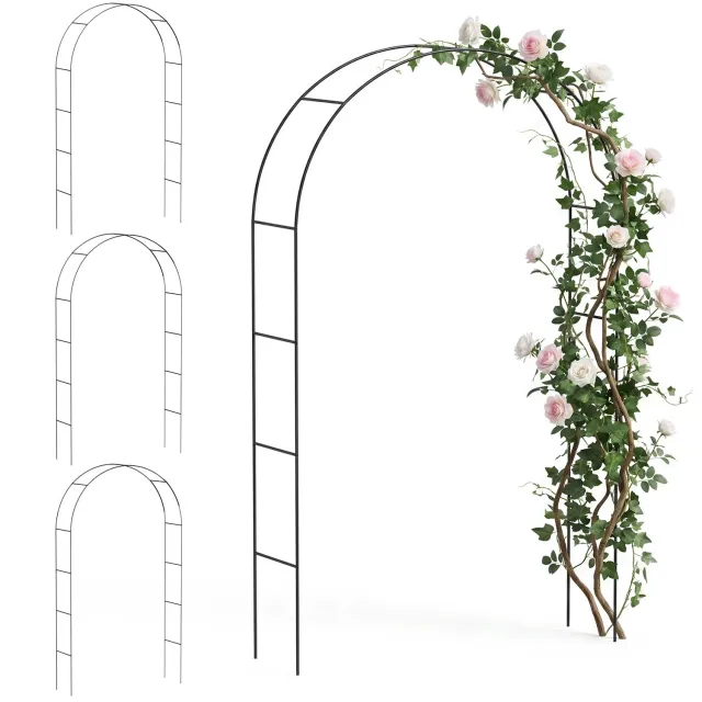 VOUNOT arco da giardino metallo nero 140x37x240 cm 4 pezzi rampicanti