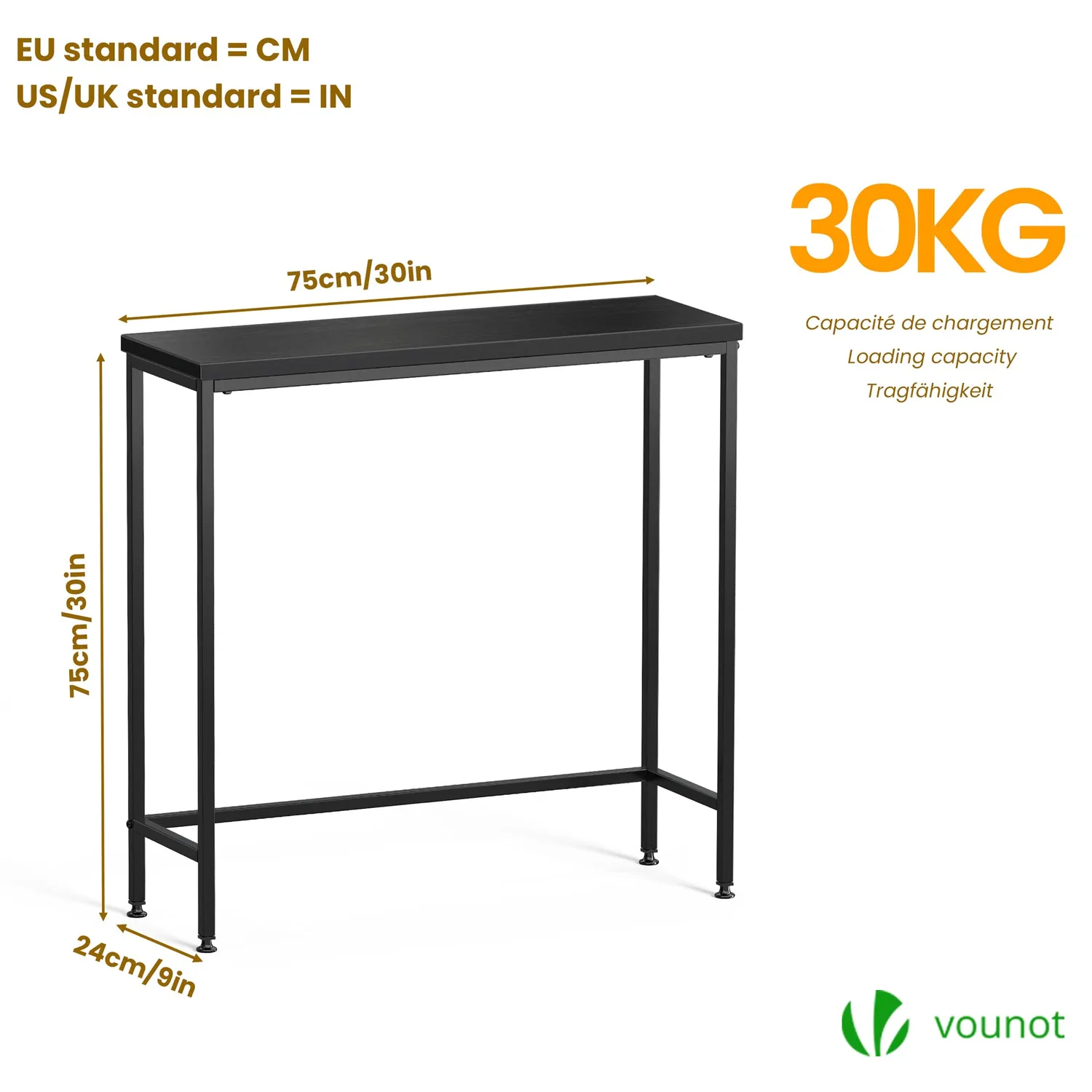 VOUNOT Consolle Ingresso Industriale Nera 75x24 Metallo