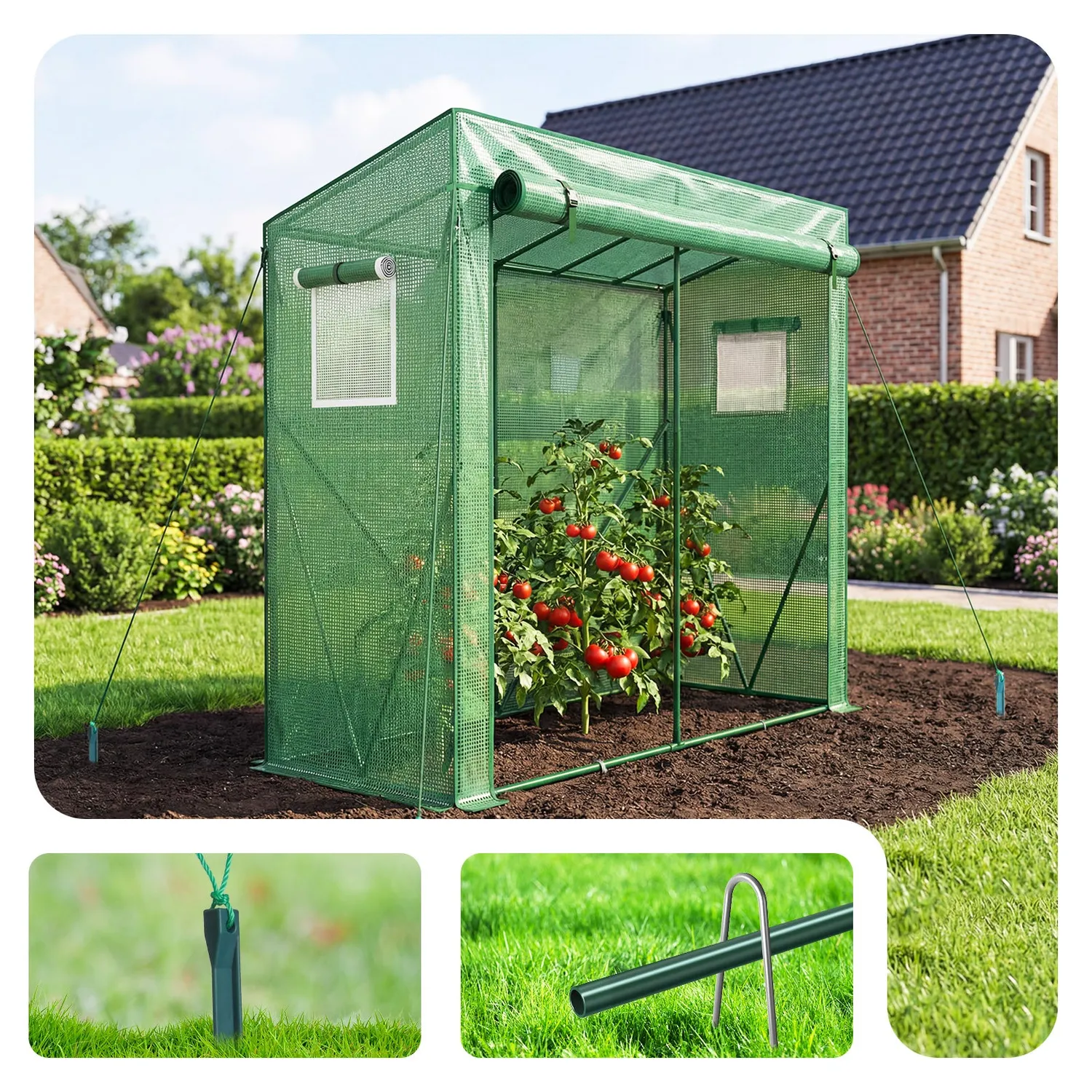 VOUNOT serra da giardino 200x77x170 cm verde con porta pomodori