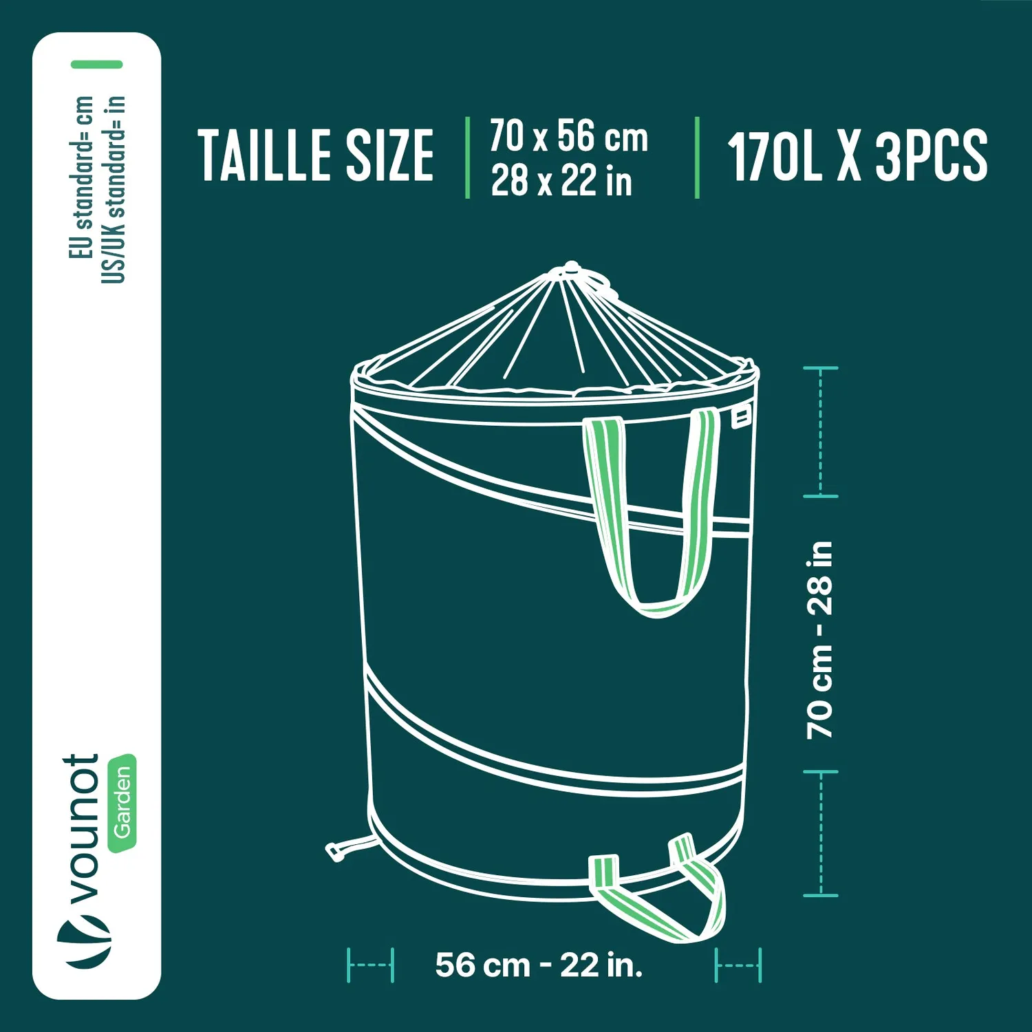 Vounot Sacco Giardino Pop-Up 170L 3 Pezzi con Maniglie