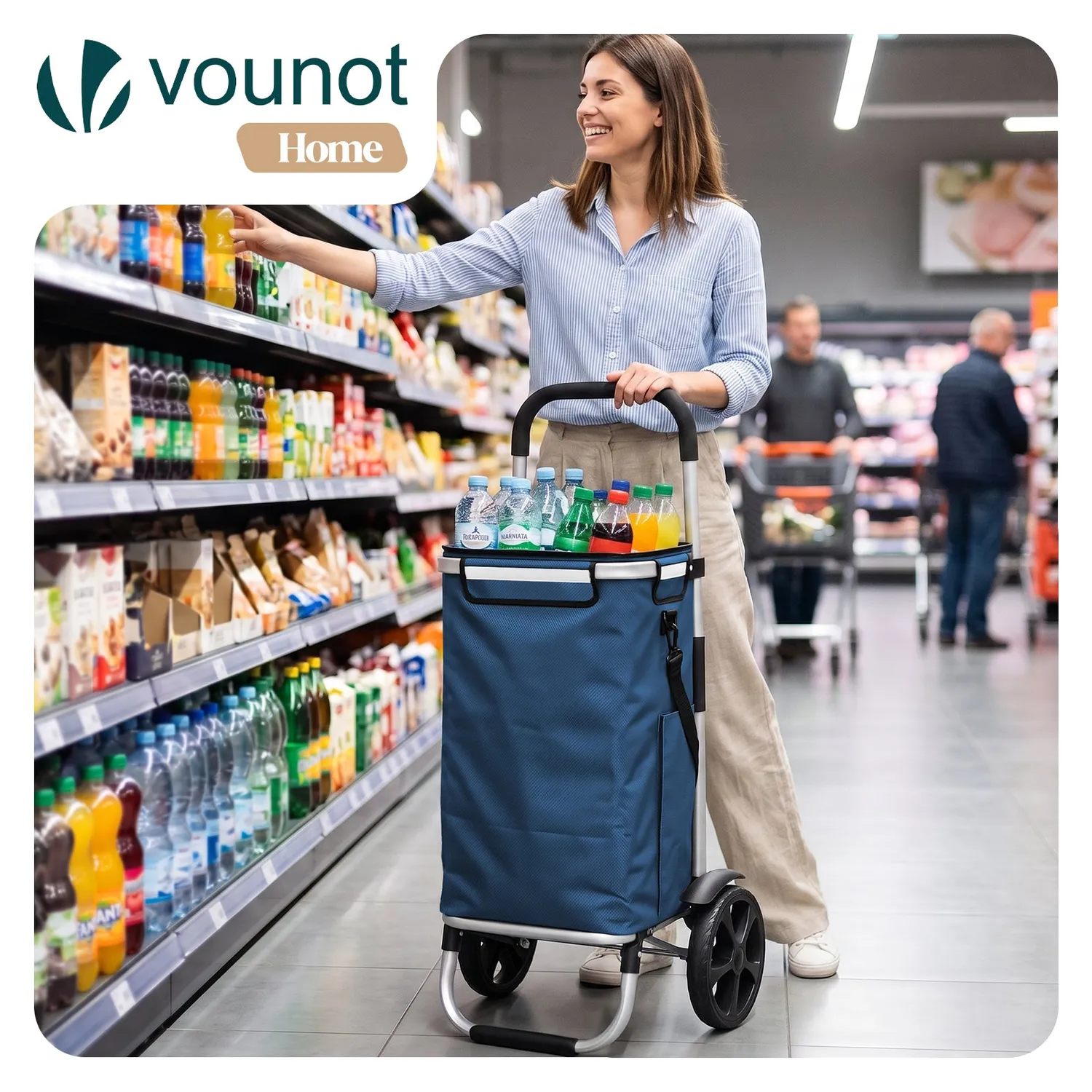 Vounot Carrello Spesa Pieghevole 58L Blu Alluminio 40 kg