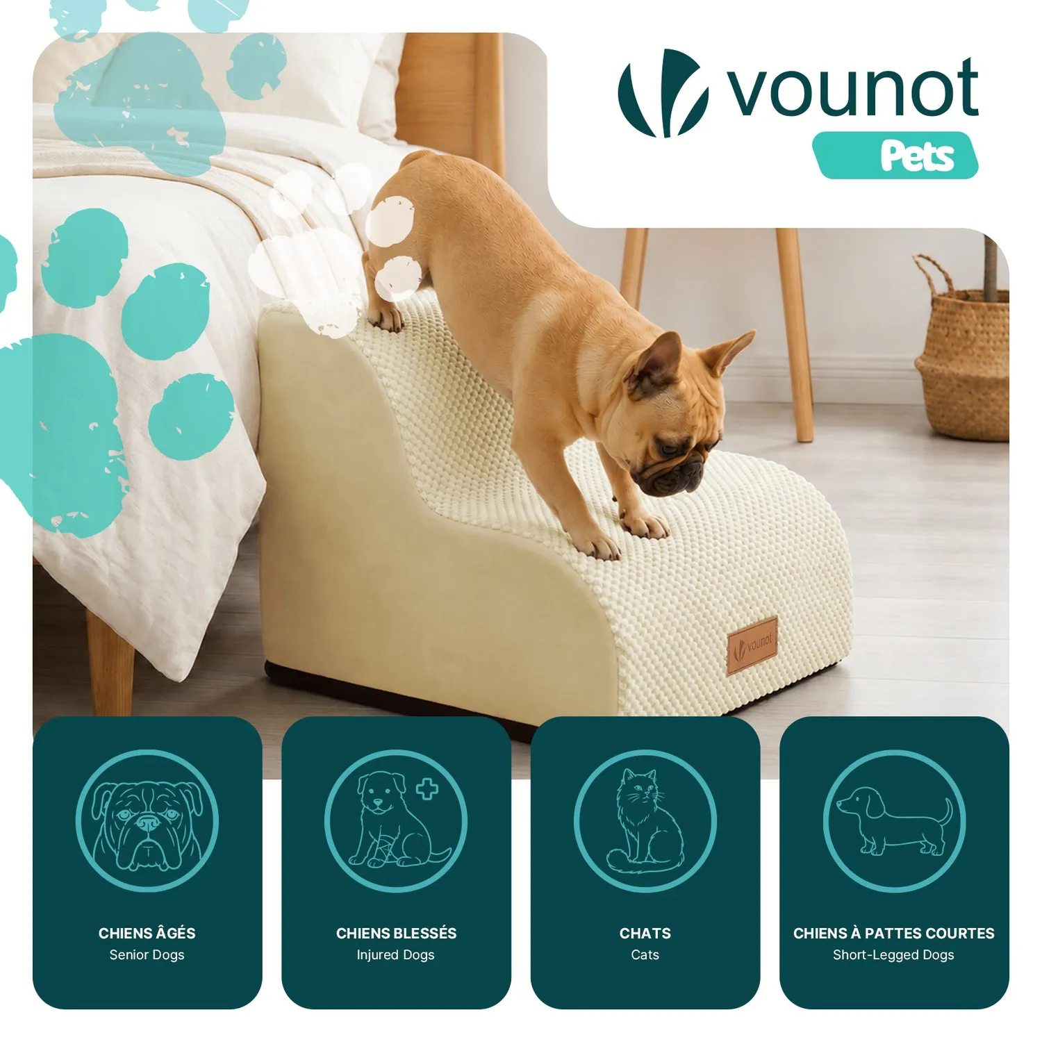 VOUNOT scaletta cani 40x40x30cm beige lavabile