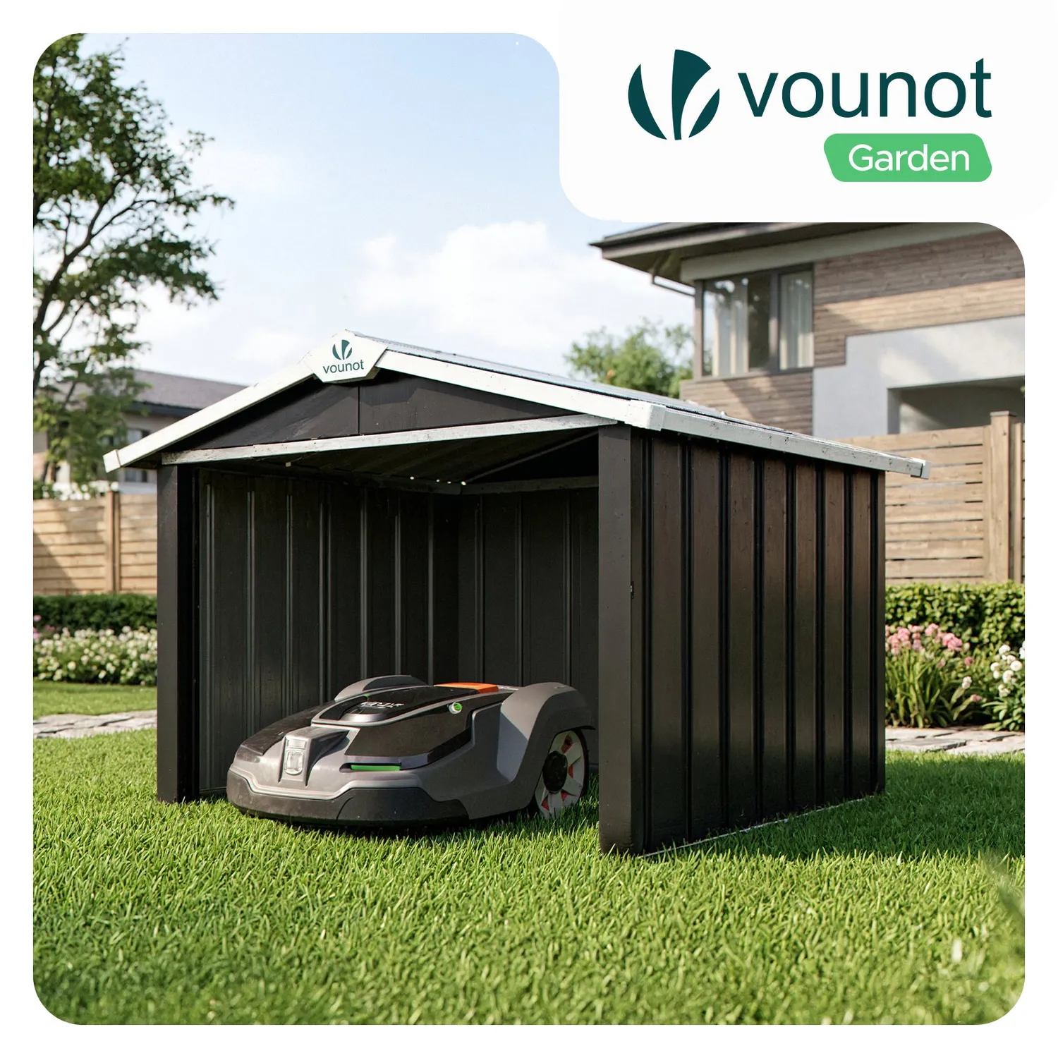 VOUNOT Box robot tagliaerba metallo 87x100 cm nero tetto doppio