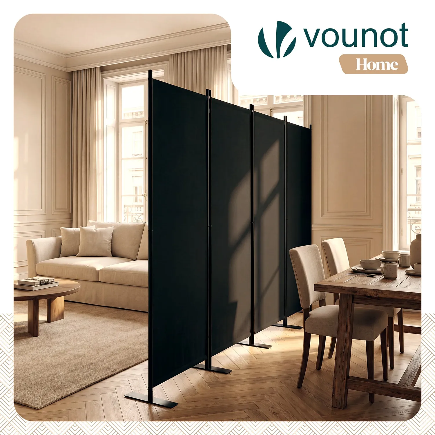 VOUNOT paravento interno 4 pannelli antracite 228x164 cm