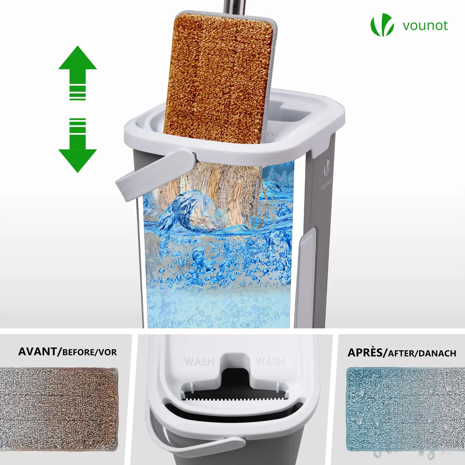 VOUNOT mocio piatto con secchio grigio 6 panni doppio scomparto
