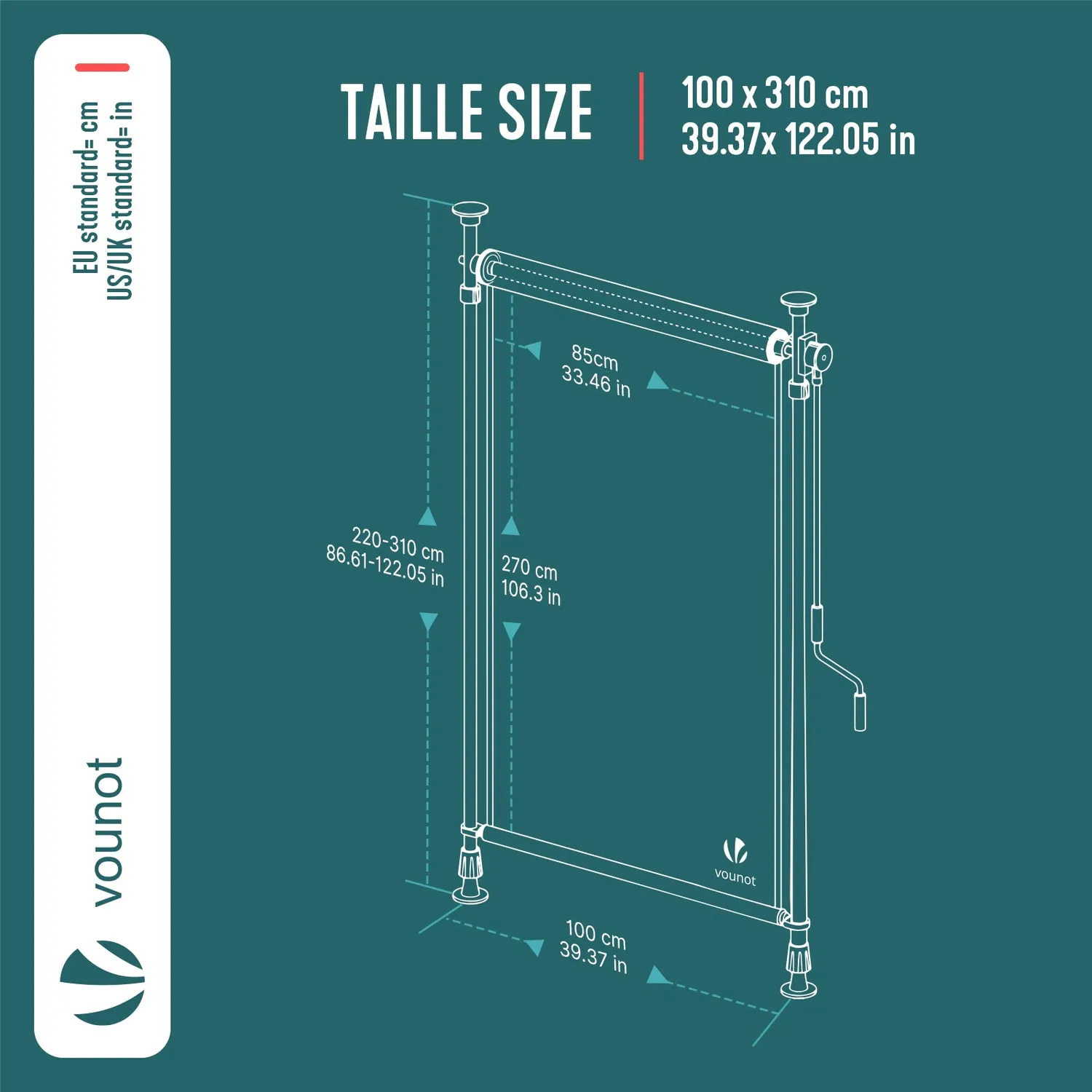 VOUNOT Tenda Verticale Senza Forare 100x310cm Antracite Esterno
