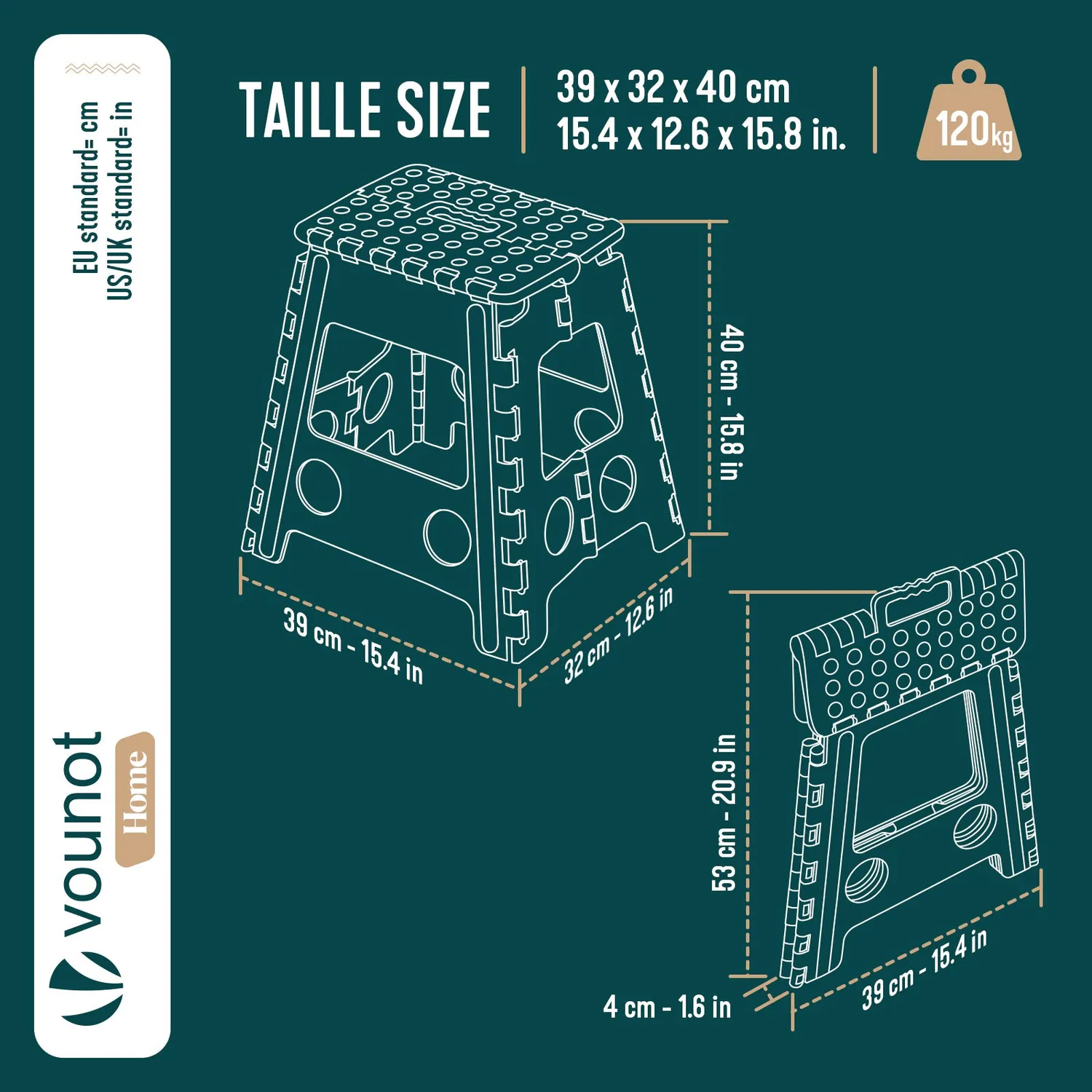 VOUNOT Sgabello Pieghevole 39x32x40cm Scaletta Nera