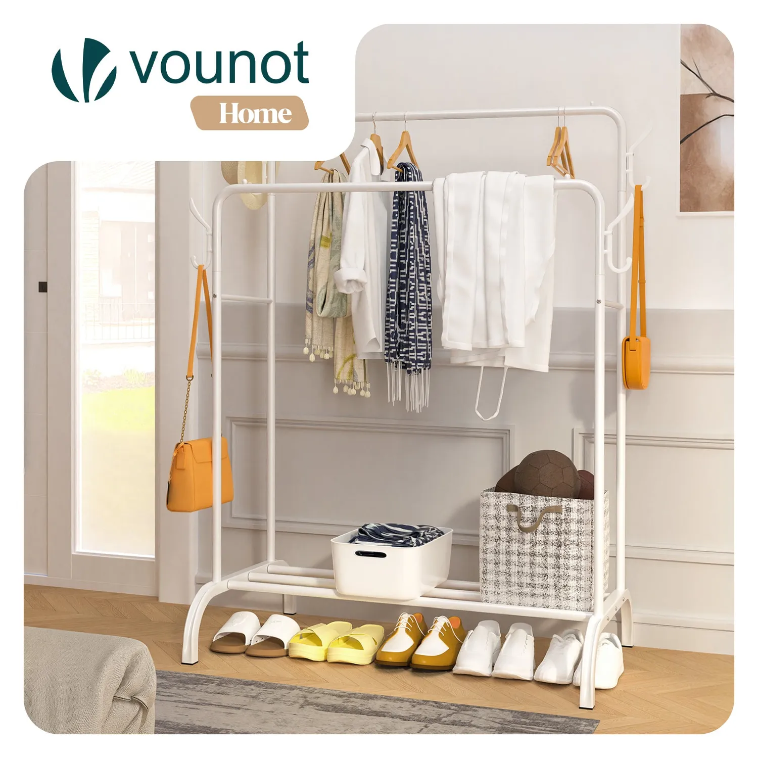 VOUNOT Appendiabiti Doppio Metallo Bianco 108x58x146 cm