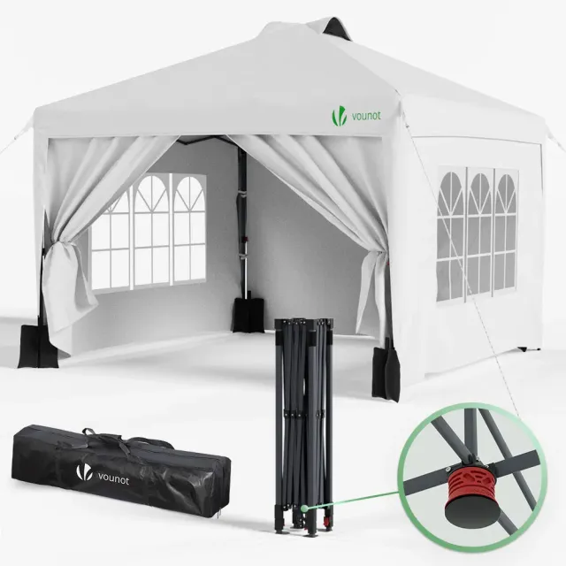 VOUNOT Gazebo pieghevole 3x3 m bianco con 4 pareti anti-UV