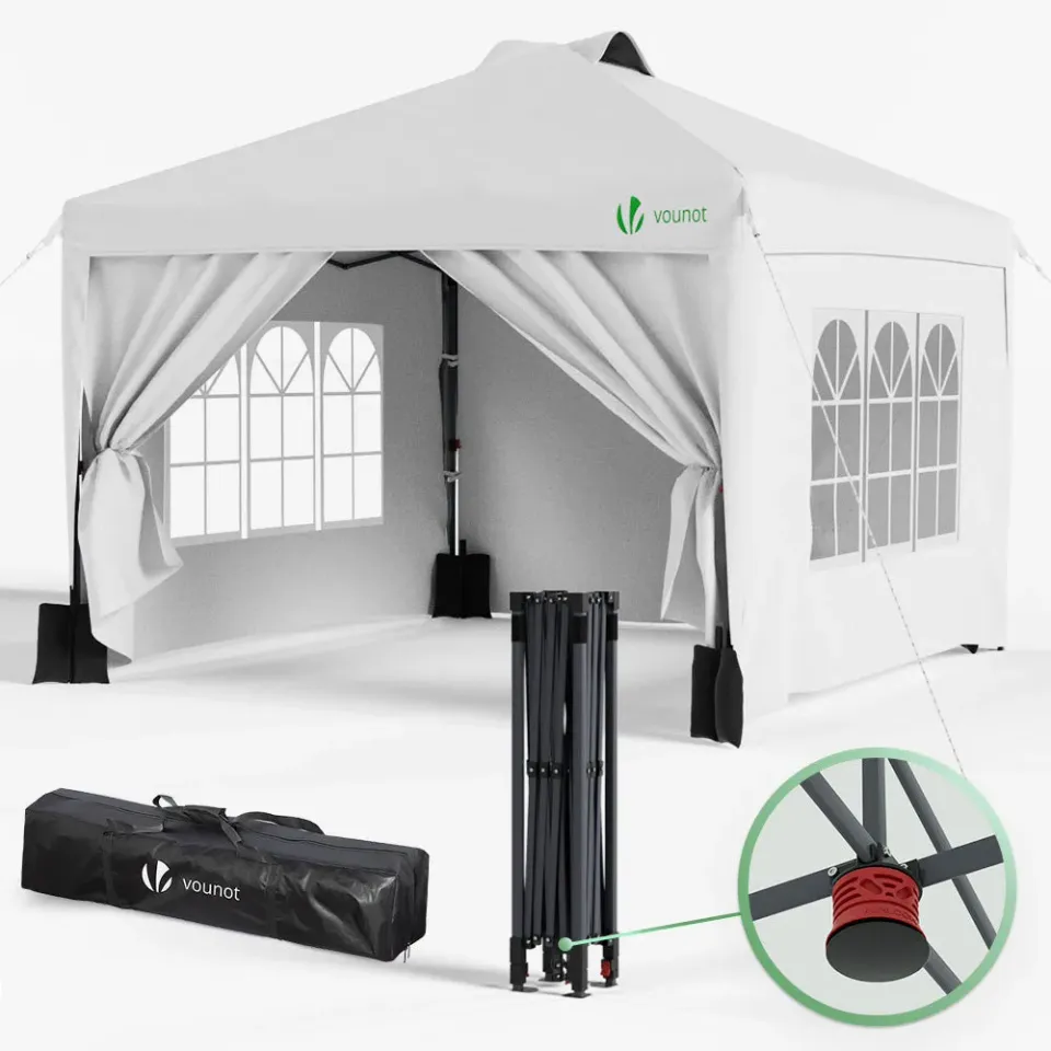 VOUNOT Gazebo pieghevole 3x3 m bianco con 4 pareti anti-UV