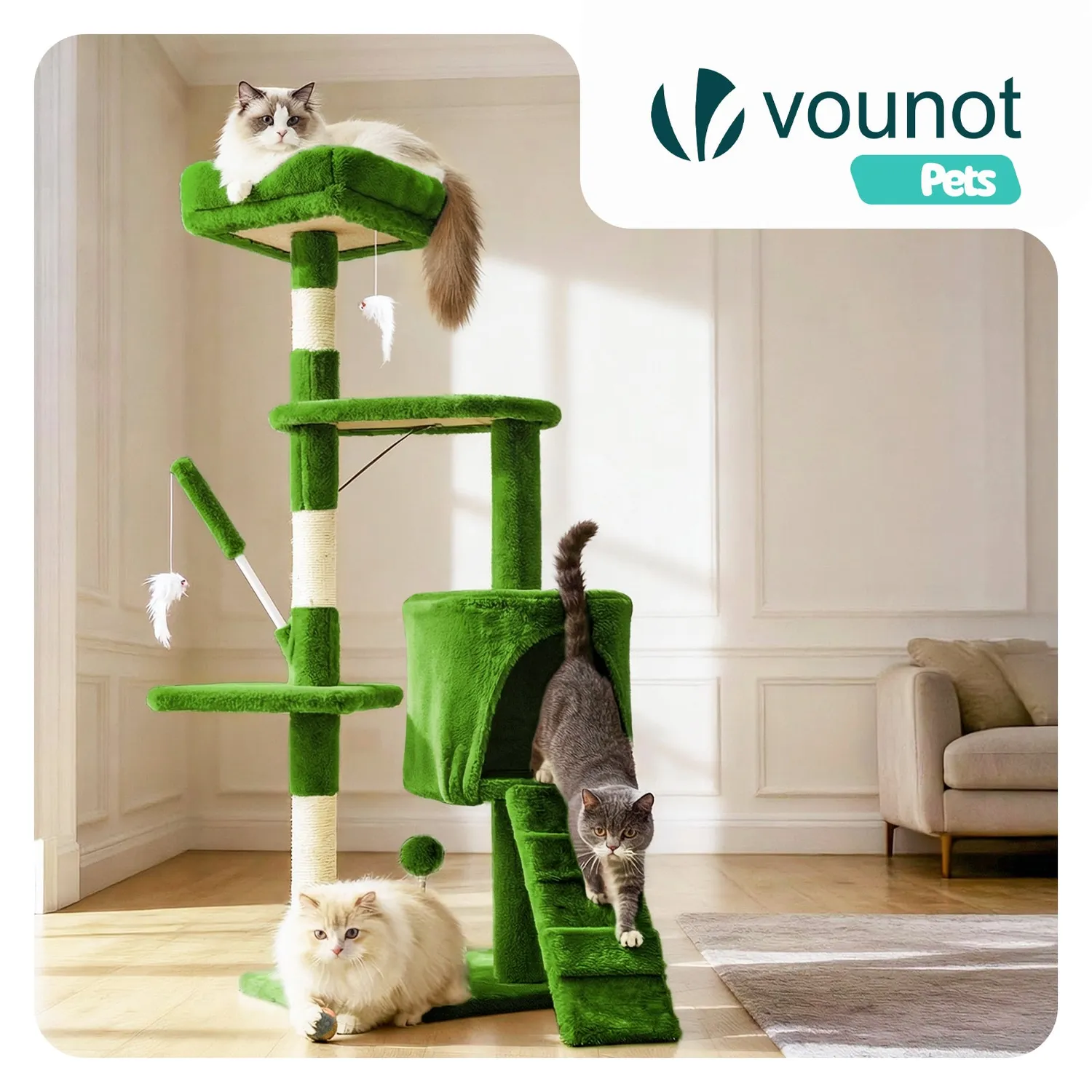 Vounot tiragraffi albero gatto 112 cm verde 6 livelli
