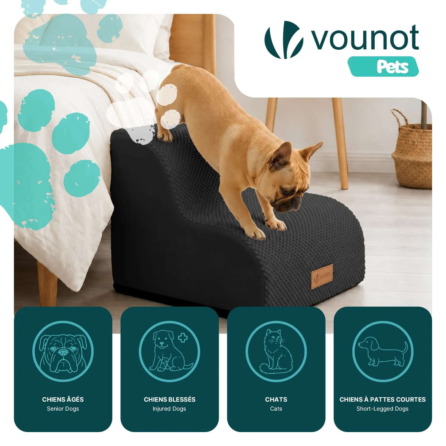 VOUNOT Scaletta Cane Gatto Mousse 40x40x30cm Nera