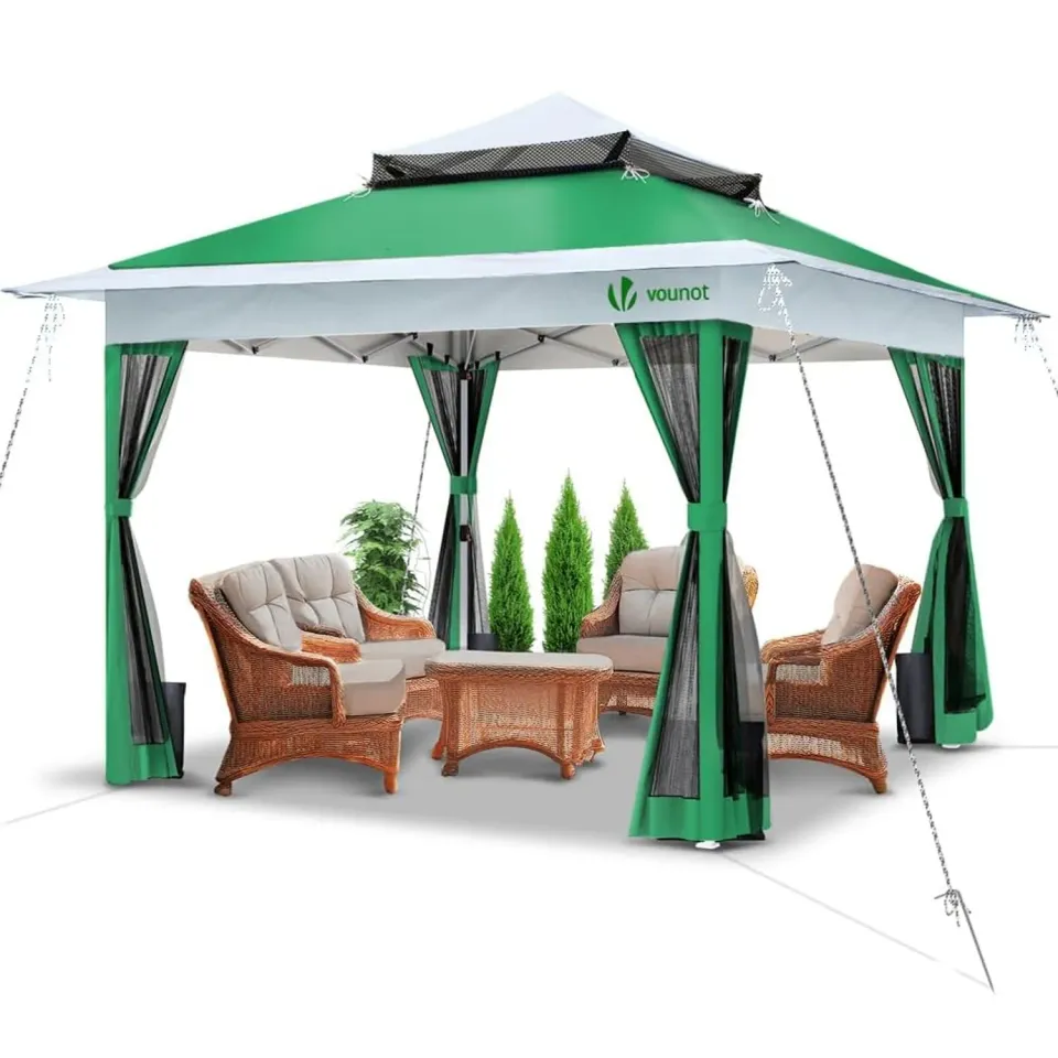 VOUNOT Gazebo Giardino 3,6x3,6m Verde Zanzariere