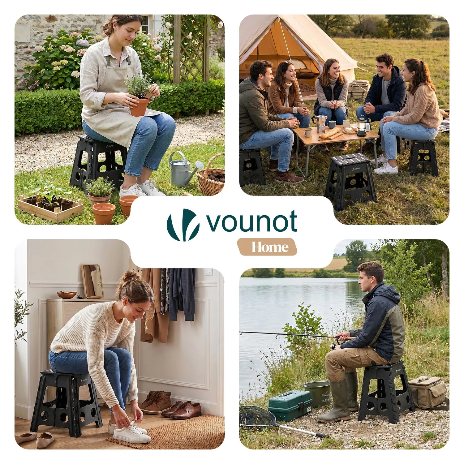 VOUNOT Sgabello Pieghevole 39x32x40cm Scaletta Nera
