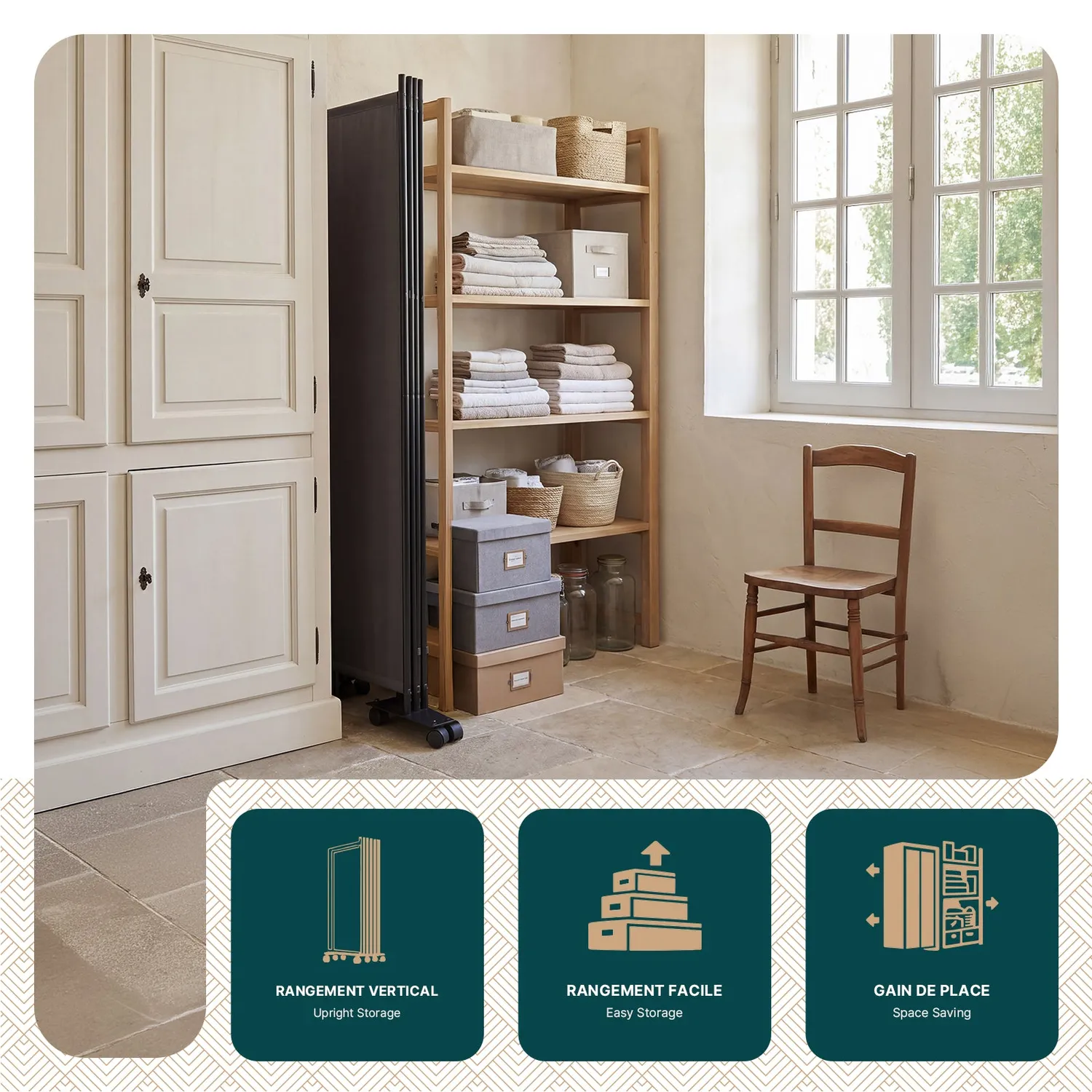 Vounot Paravento Interno 3 Pannelli con Ruote Antracite