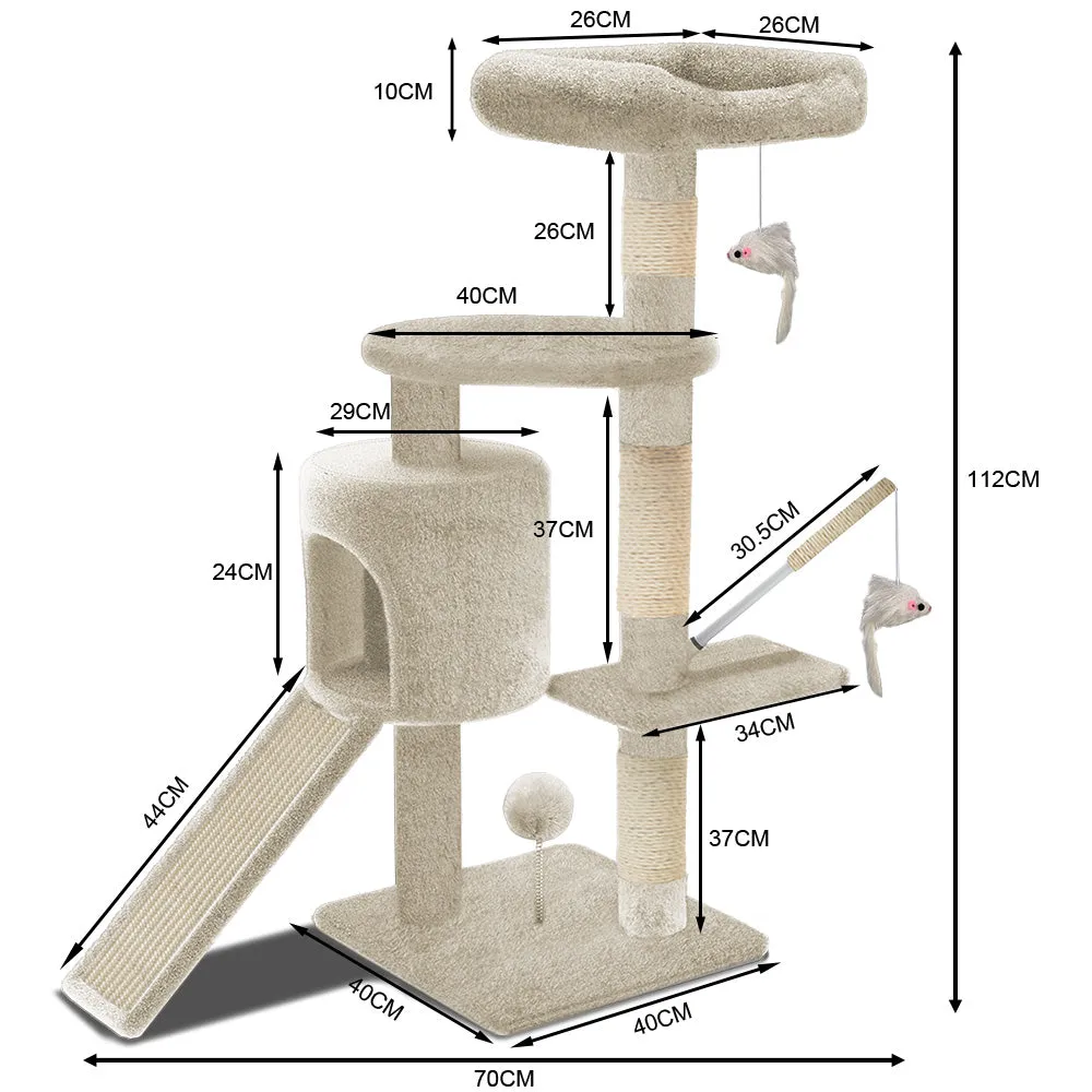 VOUNOT Albero Tiragraffi Gatto 112cm Beige con Nicchia