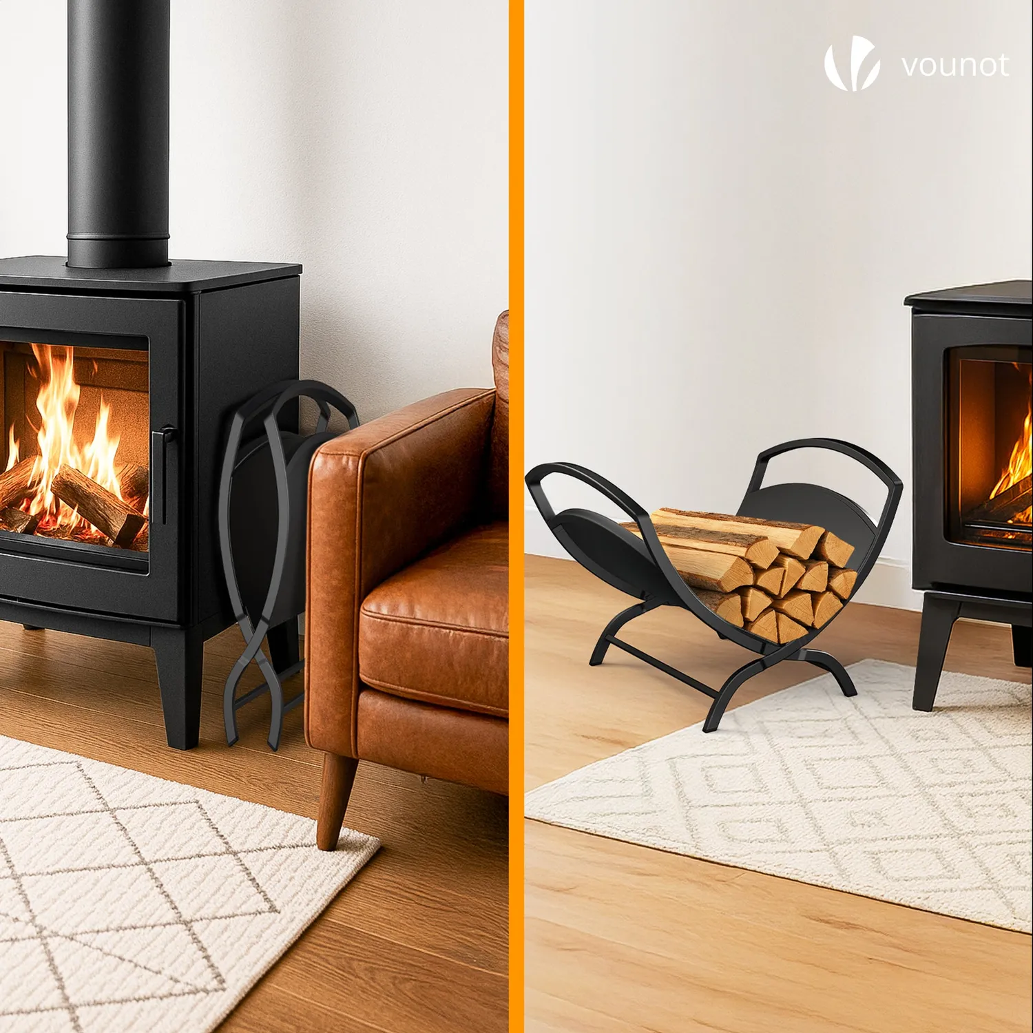 VOUNOT Portalegna Metallo Nero 40,5x32x33 cm 30 kg