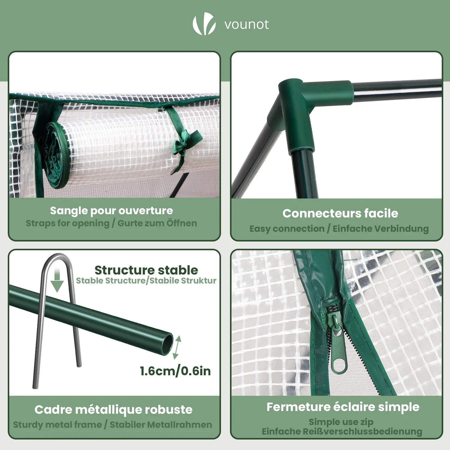 VOUNOT Mini Serra da Giardino 180x90x90cm Bianca con Telo PE