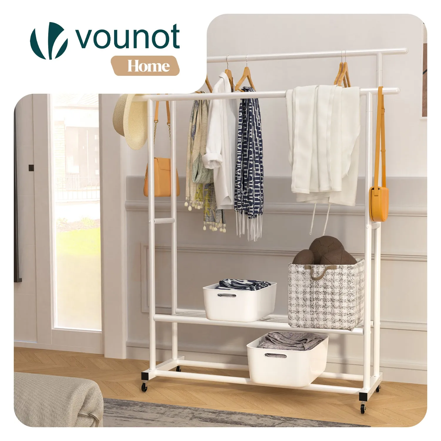 Vounot stender abiti doppio bianco ruote 121x40x147 cm