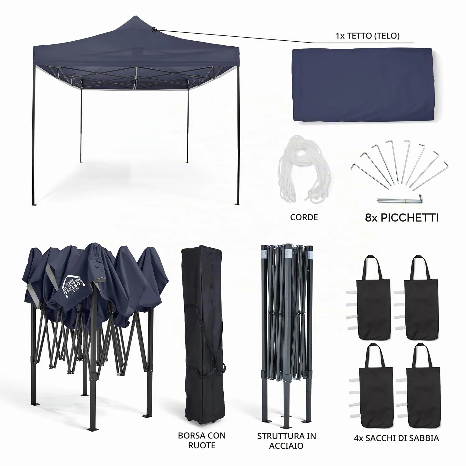 All Seasons Gazebos 3x4,5 m gazebo pieghevole blu navy