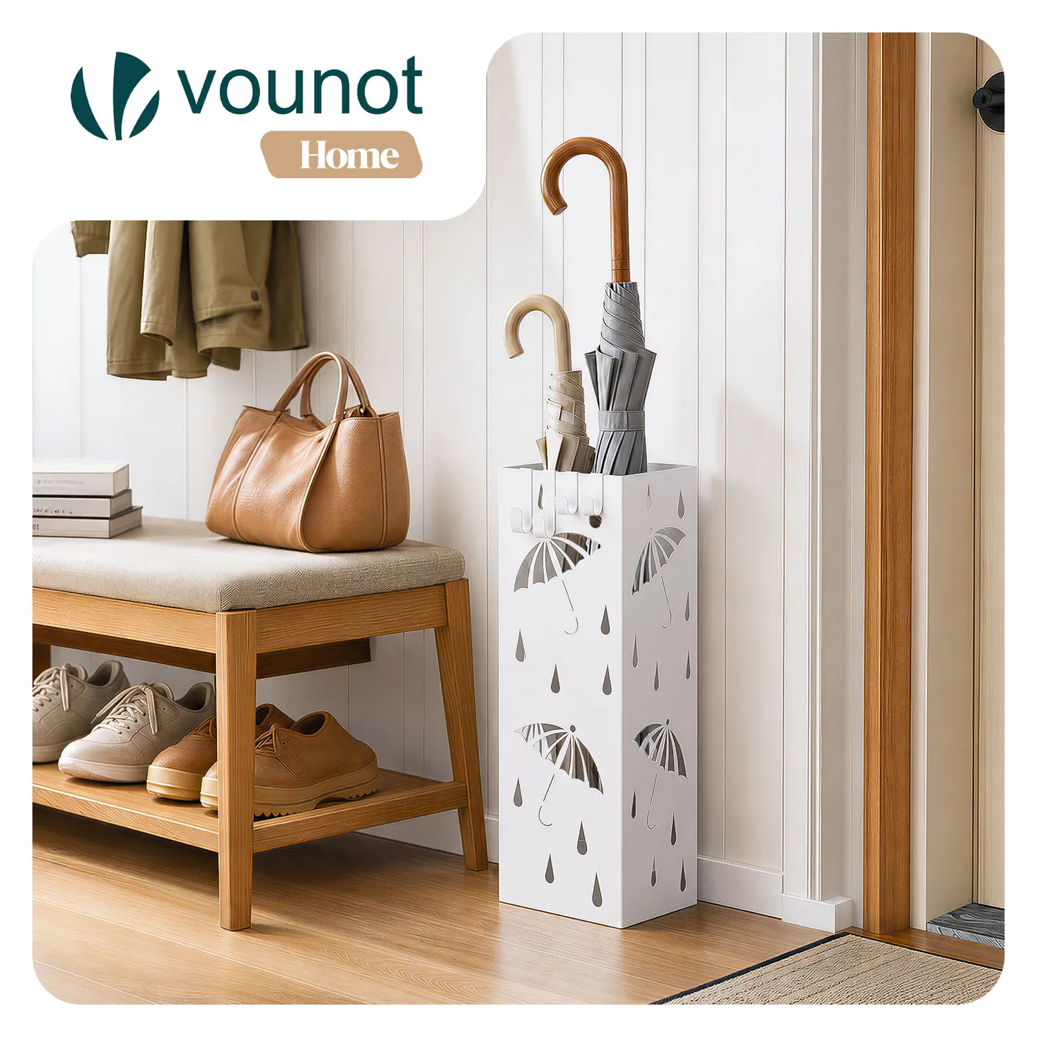VOUNOT Portaombrelli Metallo Bianco 15,5cm con Ganci