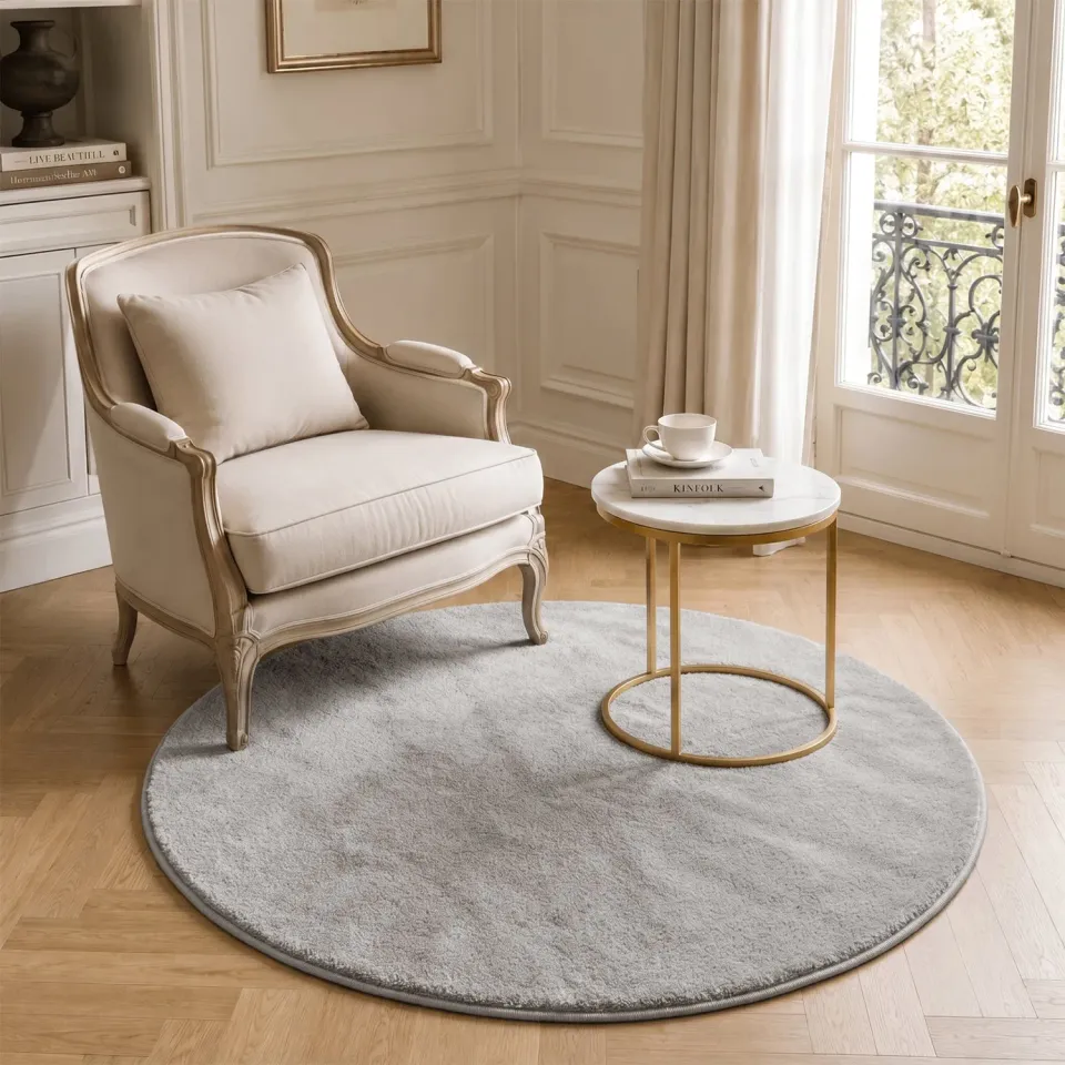 Vounot Tappeto Rotondo 120cm Grigio Pelo Corto Antiscivolo