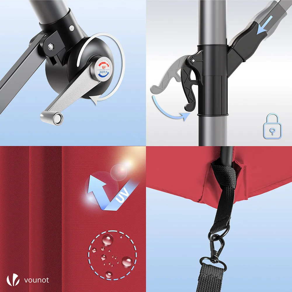 VOUNOT Ombrellone Decentrato 3 m Rosso con Custodia