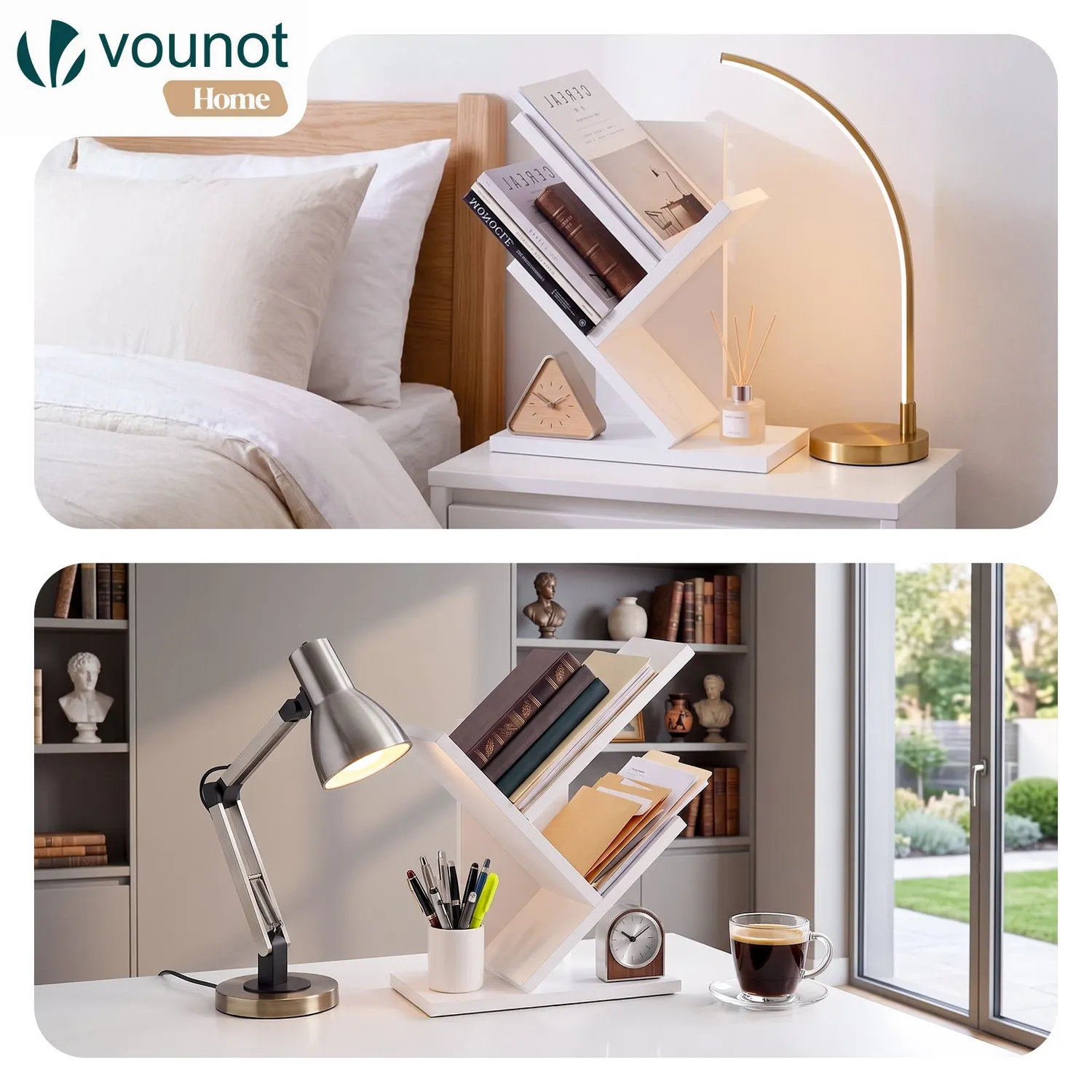 VOUNOT Arbre Libreria Albero Bianca 30x16x40,5 cm 2 Ripiani