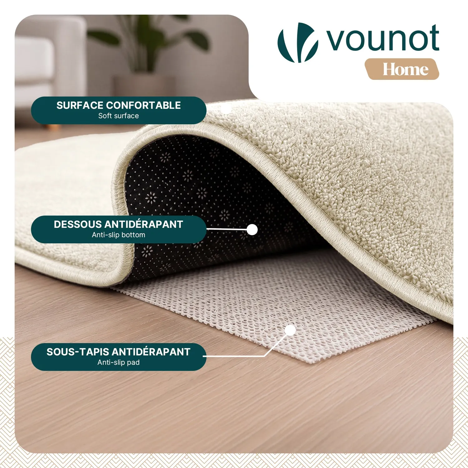VOUNOT Tappeto Soggiorno 140x200 Beige Pelo Raso