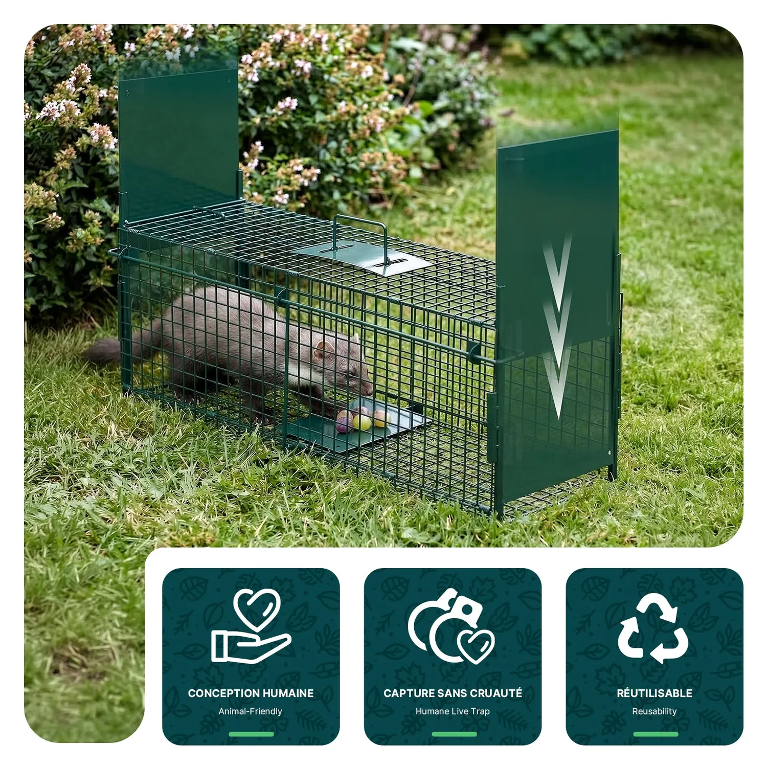 Vounot trappola animali vivi 80x26x34 verde metallo