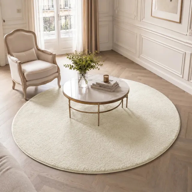 VOUNOT Tappeto Rotondo Ø160 cm Beige Pelo Corto Antiscivolo