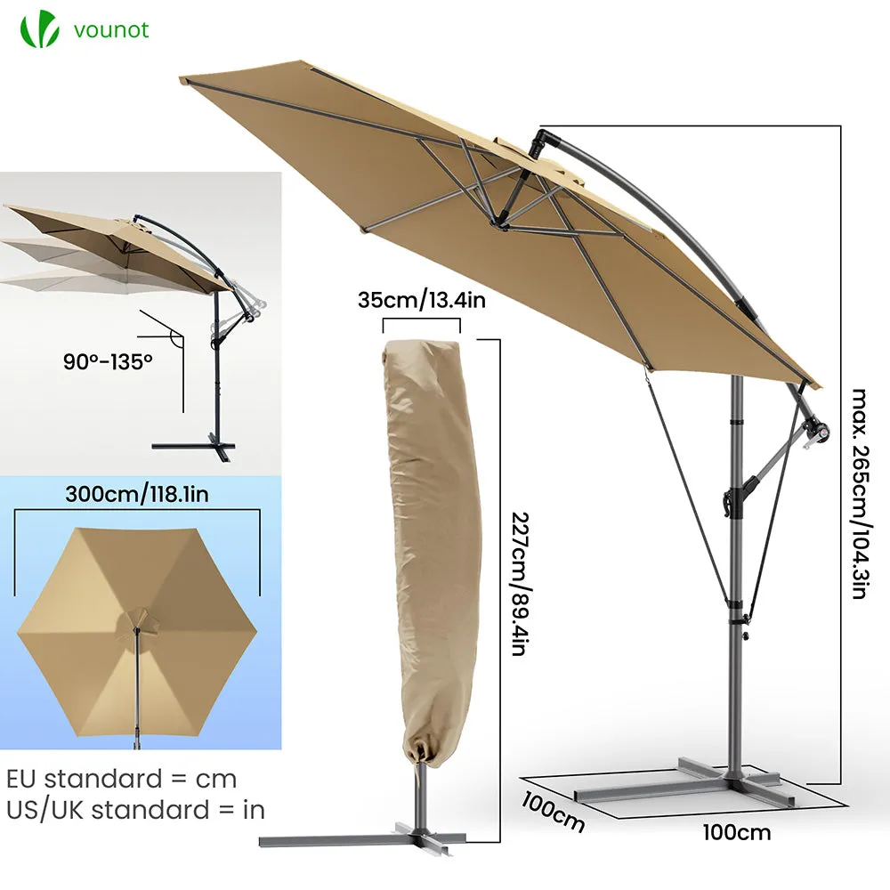 Vounot Ombrellone Decentrato 3m Kaki con Custodia Anti-UV