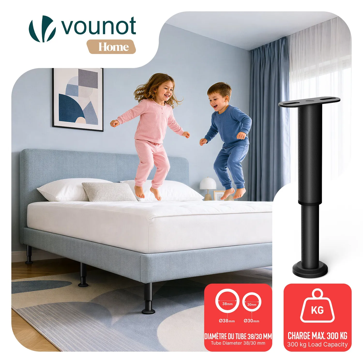 Vounot piedini letto regolabili 18-32 cm neri set 6 pezzi