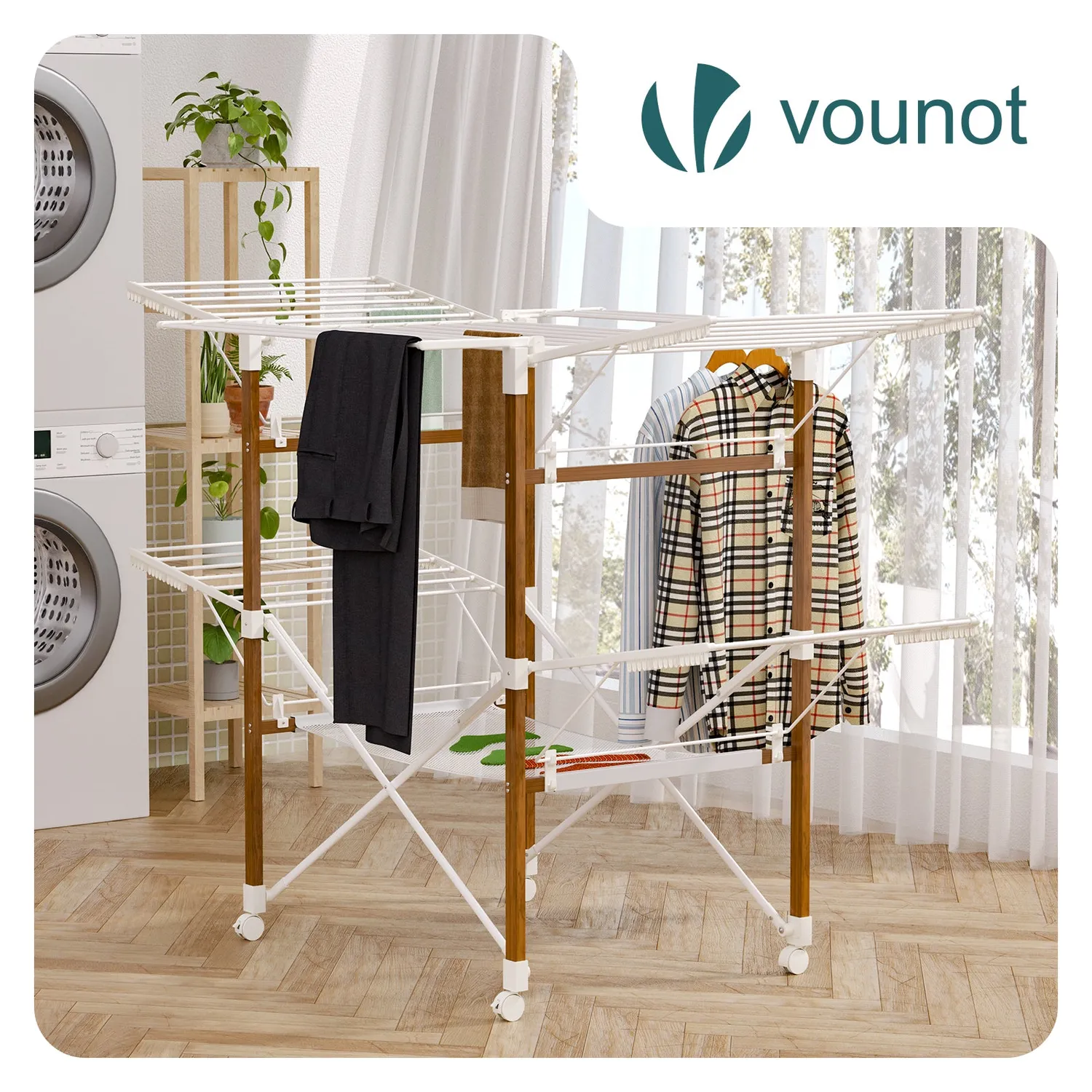 VOUNOT Stendibiancheria 173x94x123 cm Bianco Effetto Legno