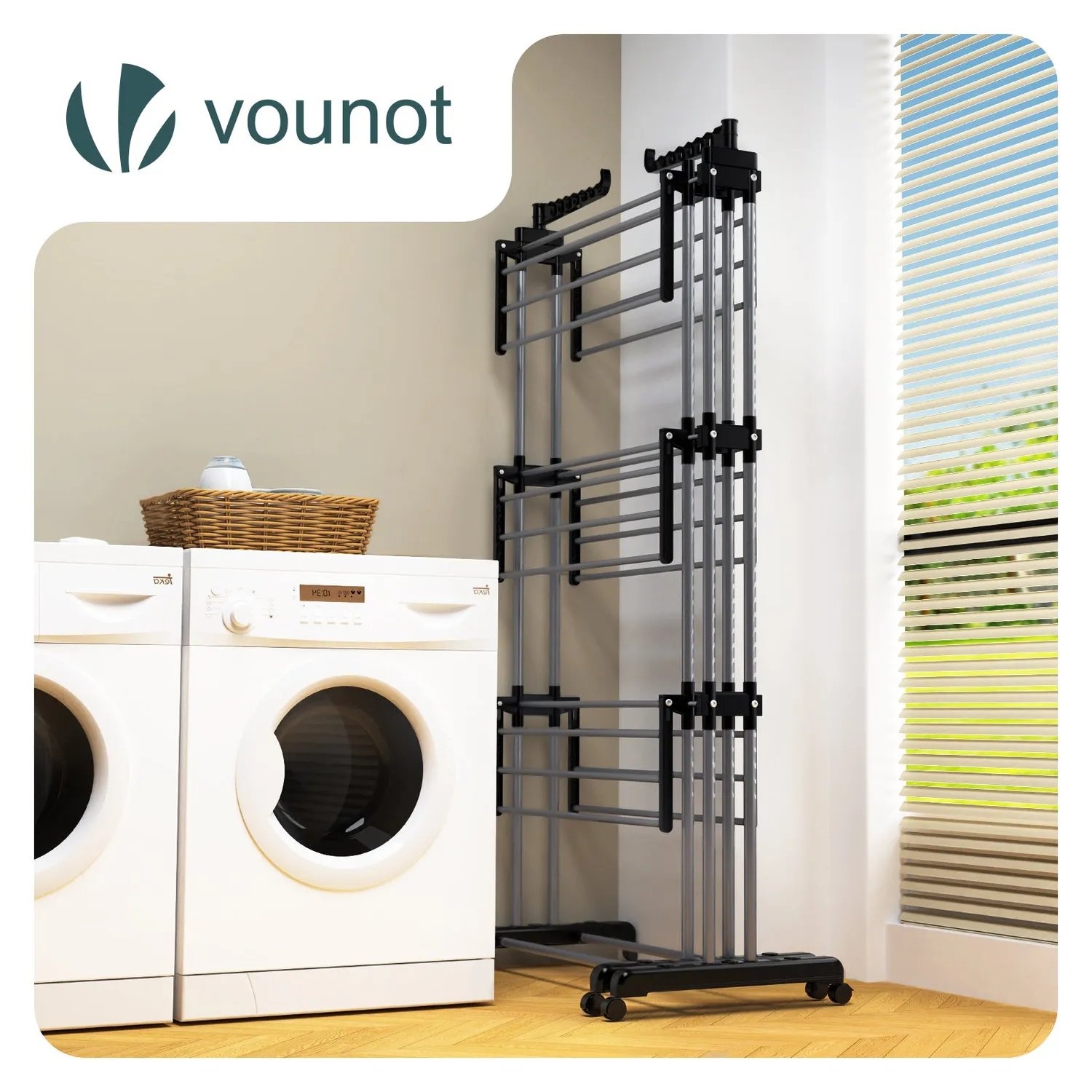 Vounot Stendibiancheria 4 Livelli Nero-Grigio 190x64x170 cm