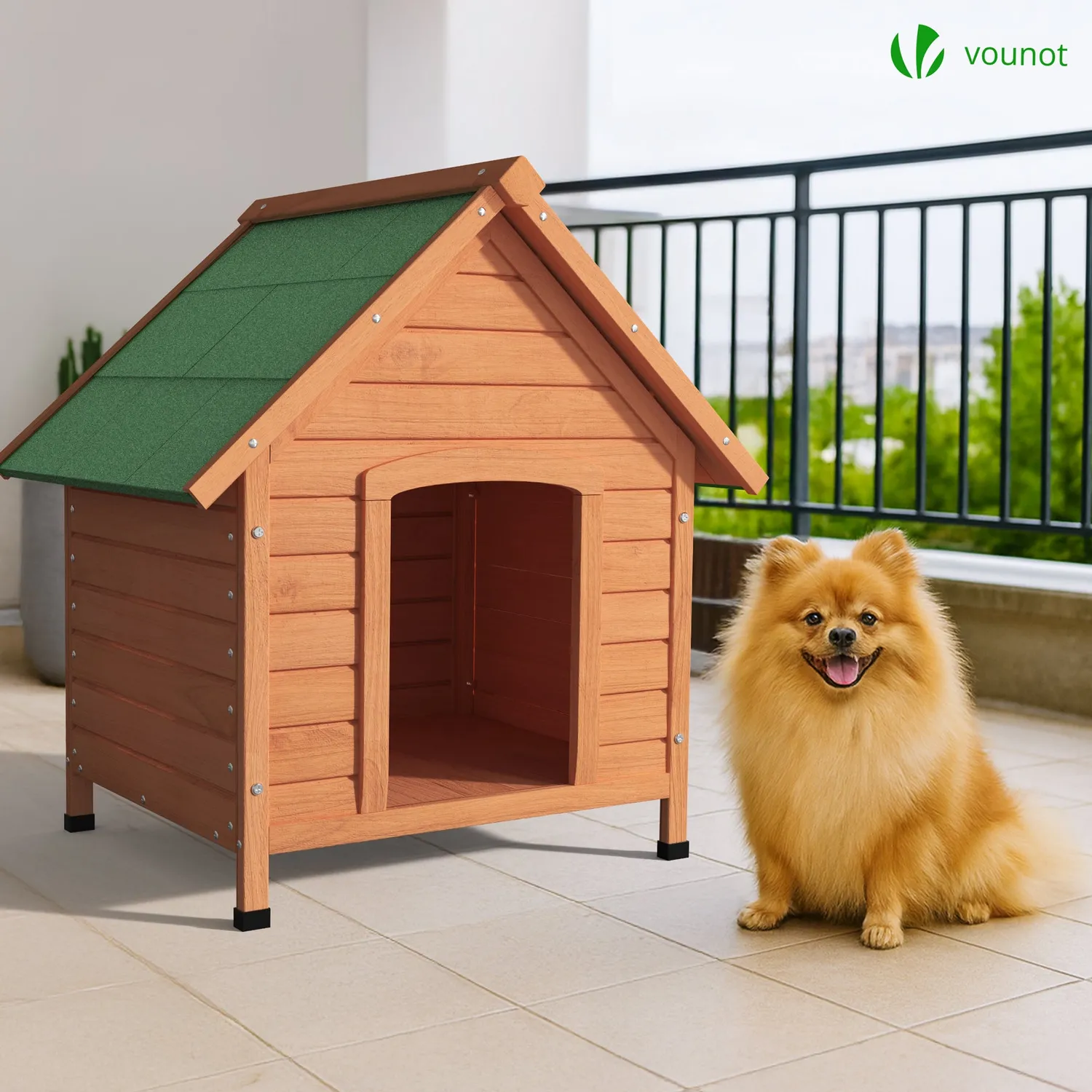 Vounot Cuccia Cane Esterno Legno 72x65x83 Tetto Bituminoso