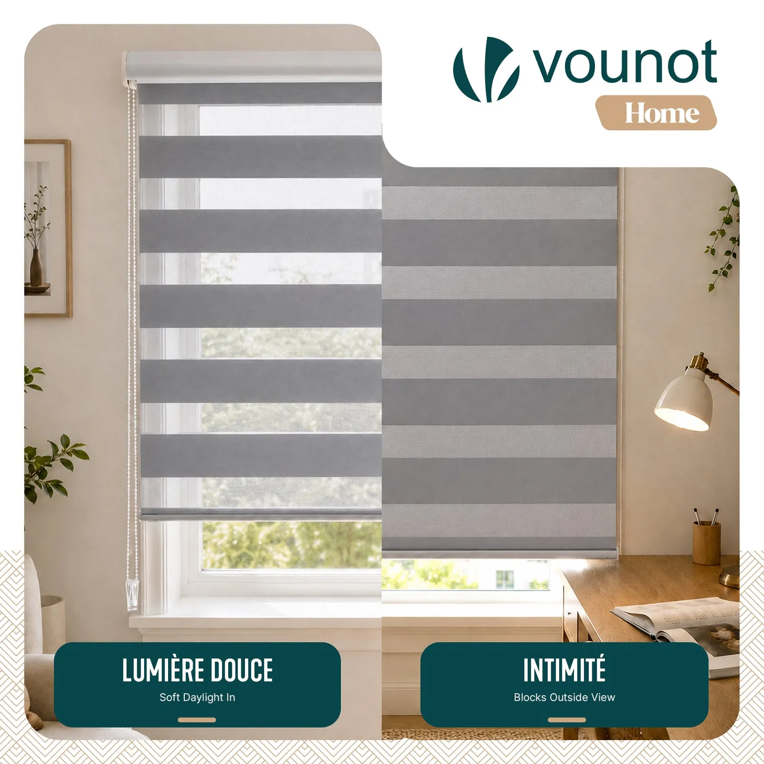 VOUNOT Tenda a Rullo Giorno e Notte 55x150 Grigio 2 Pezzi