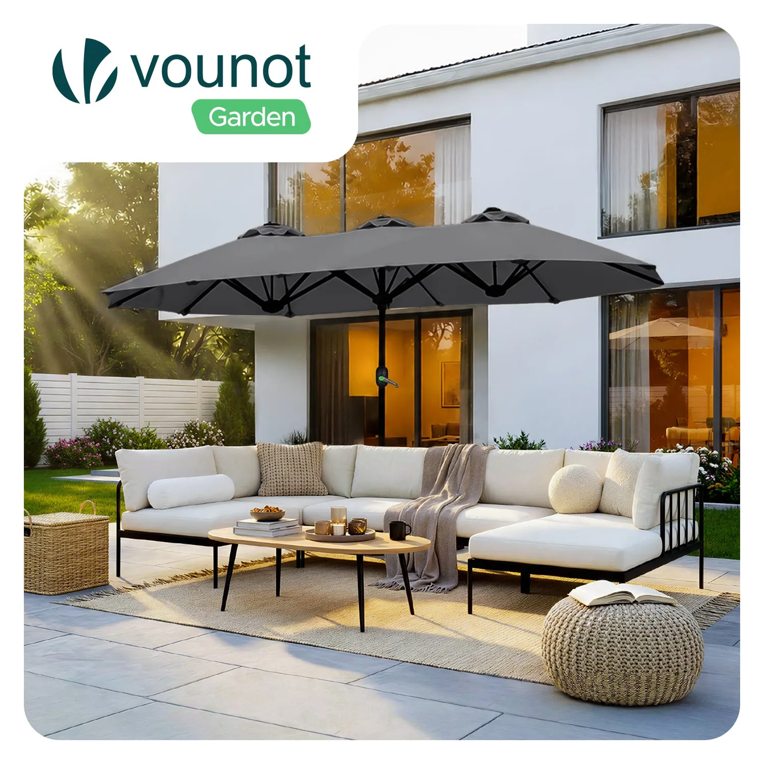 VOUNOT Ombrellone Doppio 150x300 cm Grigio giardino